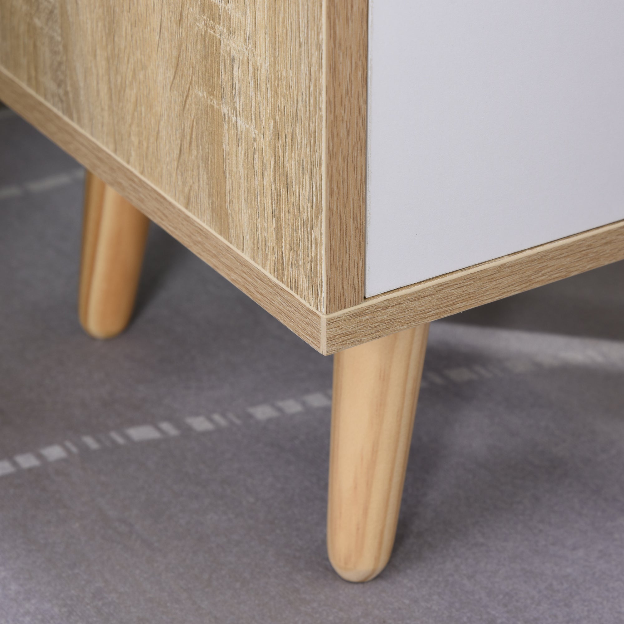 HOMCOM Nightstand, Bedside Table with 2-tier Shelf and Drawer, Side End Table with Storage for Bedroom, Natural