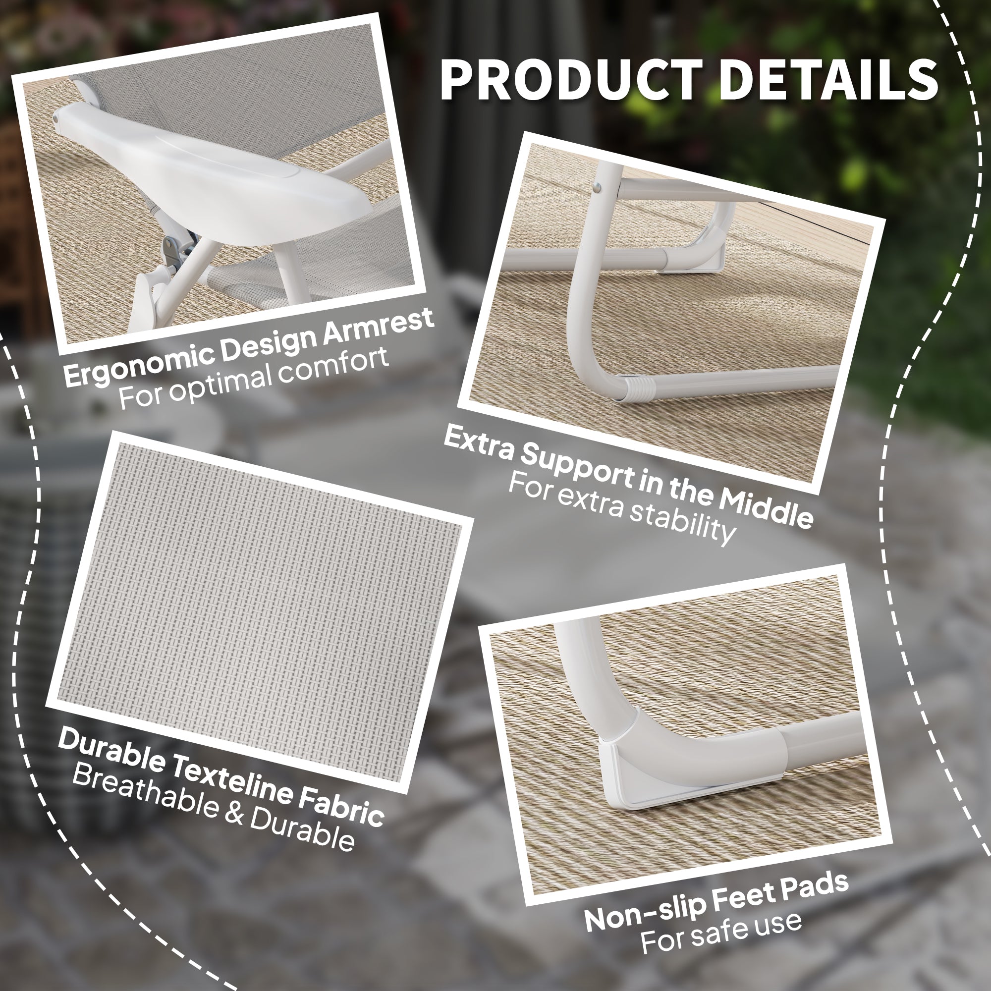 Outsunny Outdoor Lounge Chair, Patio Garden Folding Chaise Lounge Sun Beach Reclining Tanning Chair with 4-Level Adjustable Backrest & Headrest, Light Grey