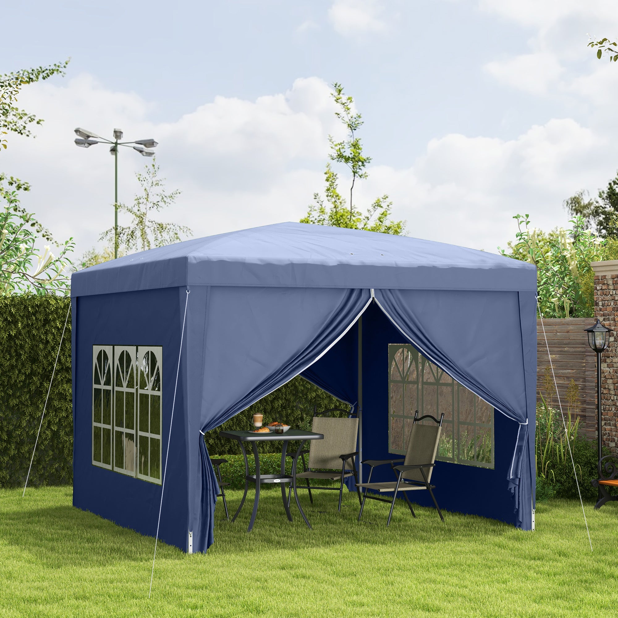 Outsunny 10'x10' Outdoor Pop Up Party Tent Gazebo Canopy with Carrying Bag (Blue)