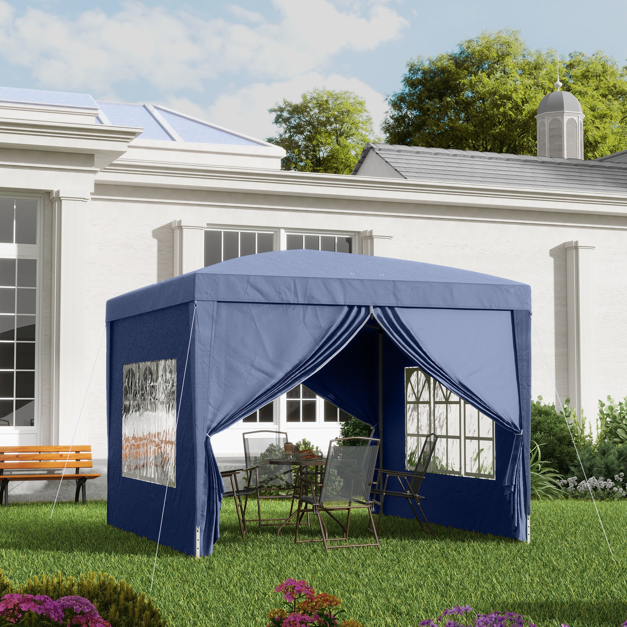 Outsunny 10'x10' Outdoor Pop Up Party Tent Gazebo Canopy with Carrying Bag (Blue)