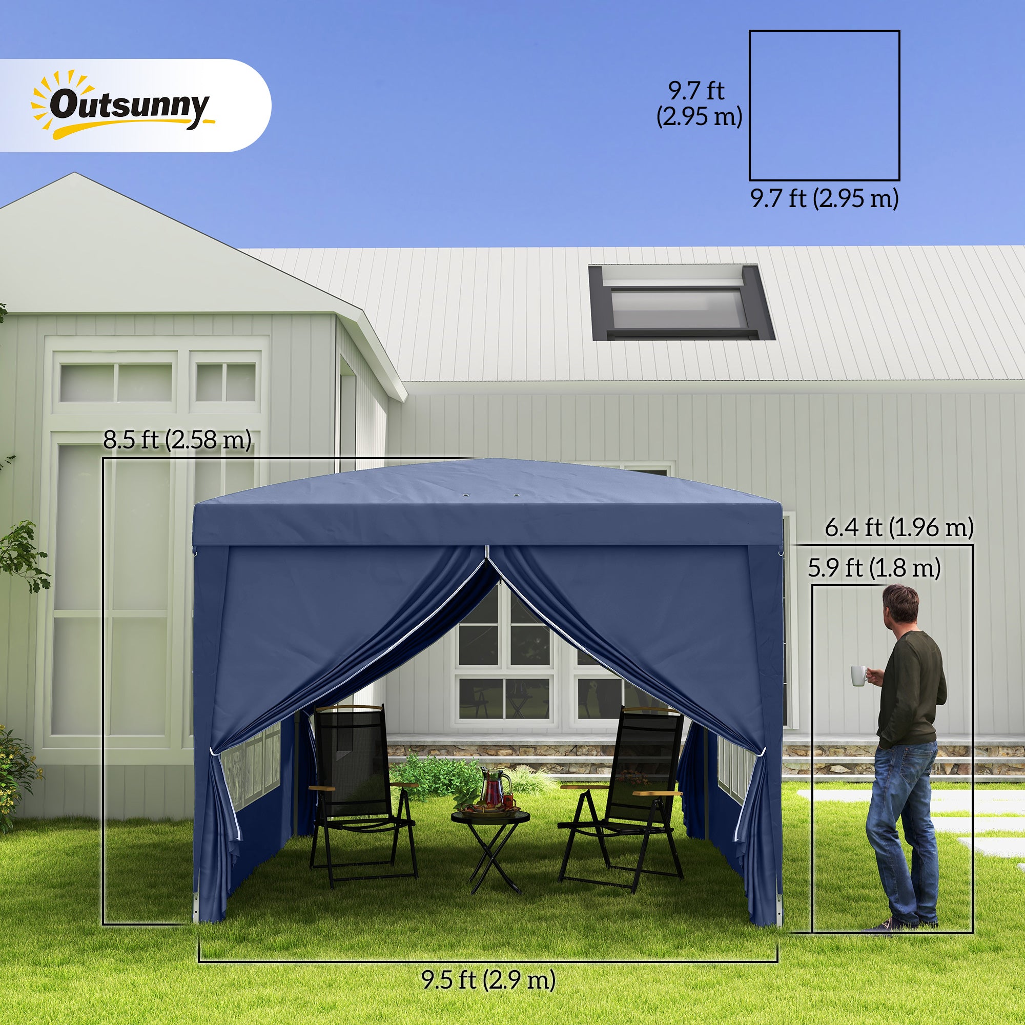 Outsunny 10'x10' Outdoor Pop Up Party Tent Gazebo Canopy with Carrying Bag (Blue)