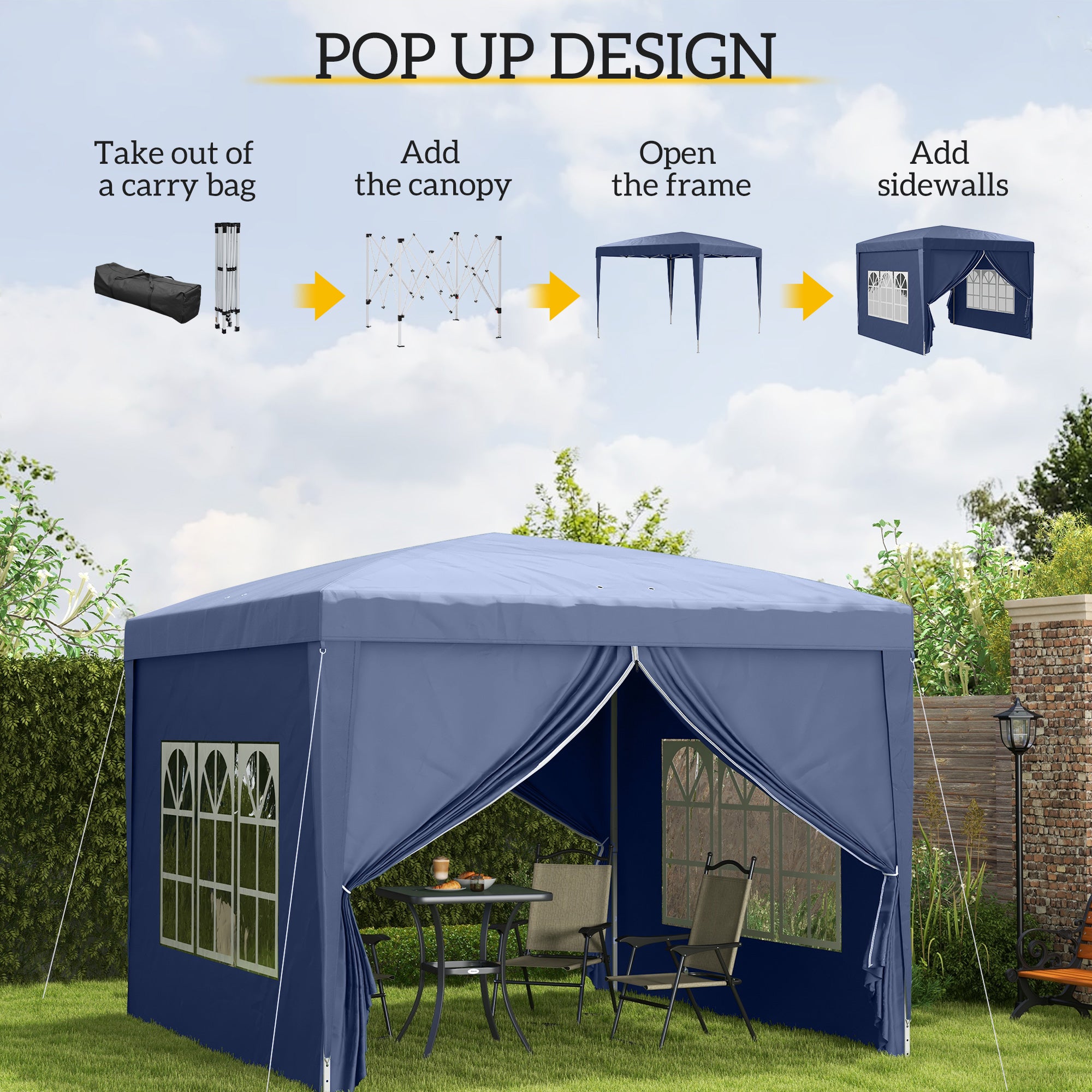 Outsunny 10'x10' Outdoor Pop Up Party Tent Gazebo Canopy with Carrying Bag (Blue)