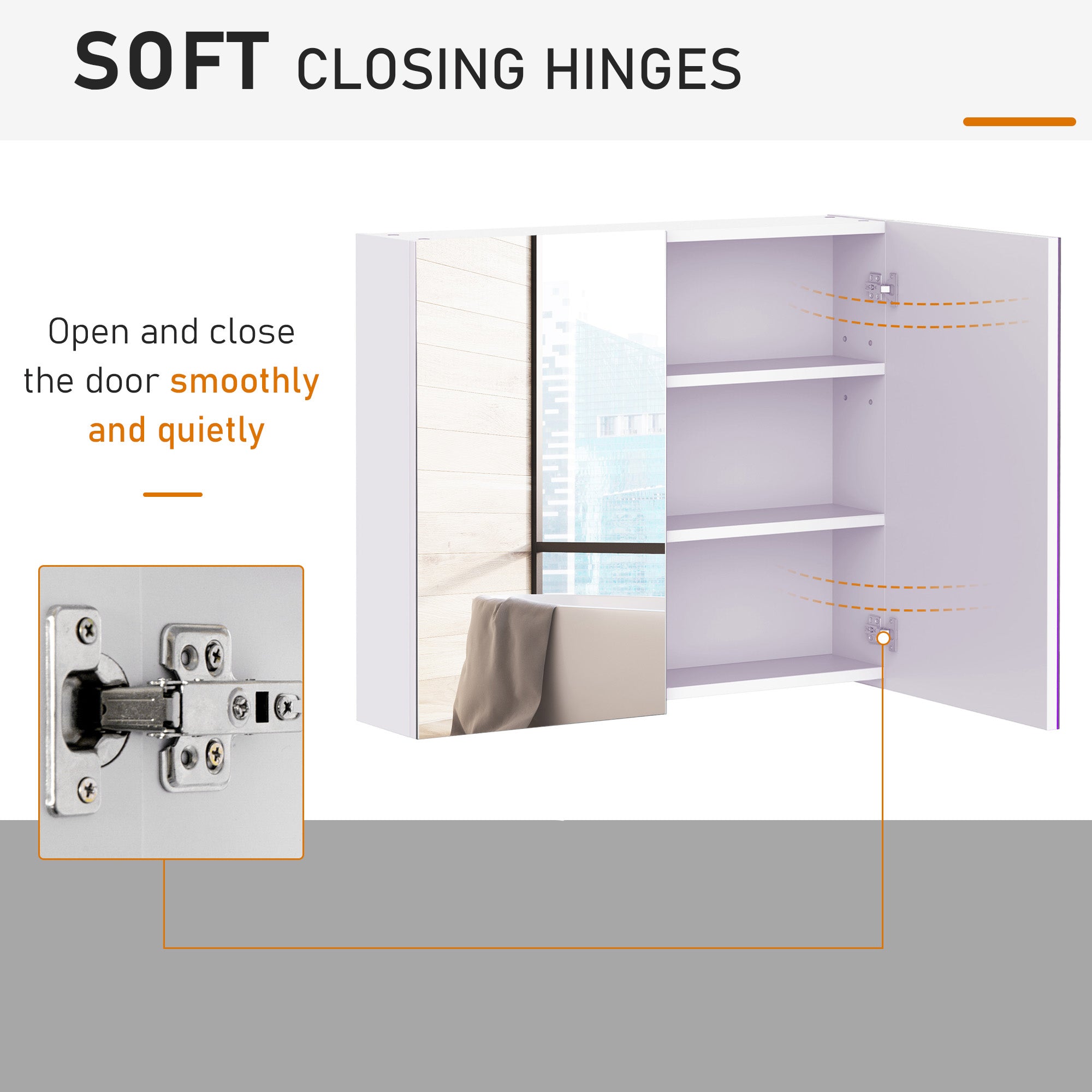 HOMCOM Wall Mount Medicine Cabinet with Mirror, Bathroom Mirror Cabinet Storage Organizer with Adjustable Shelf, Double Door Cupboard, Soft Closing, 27.5