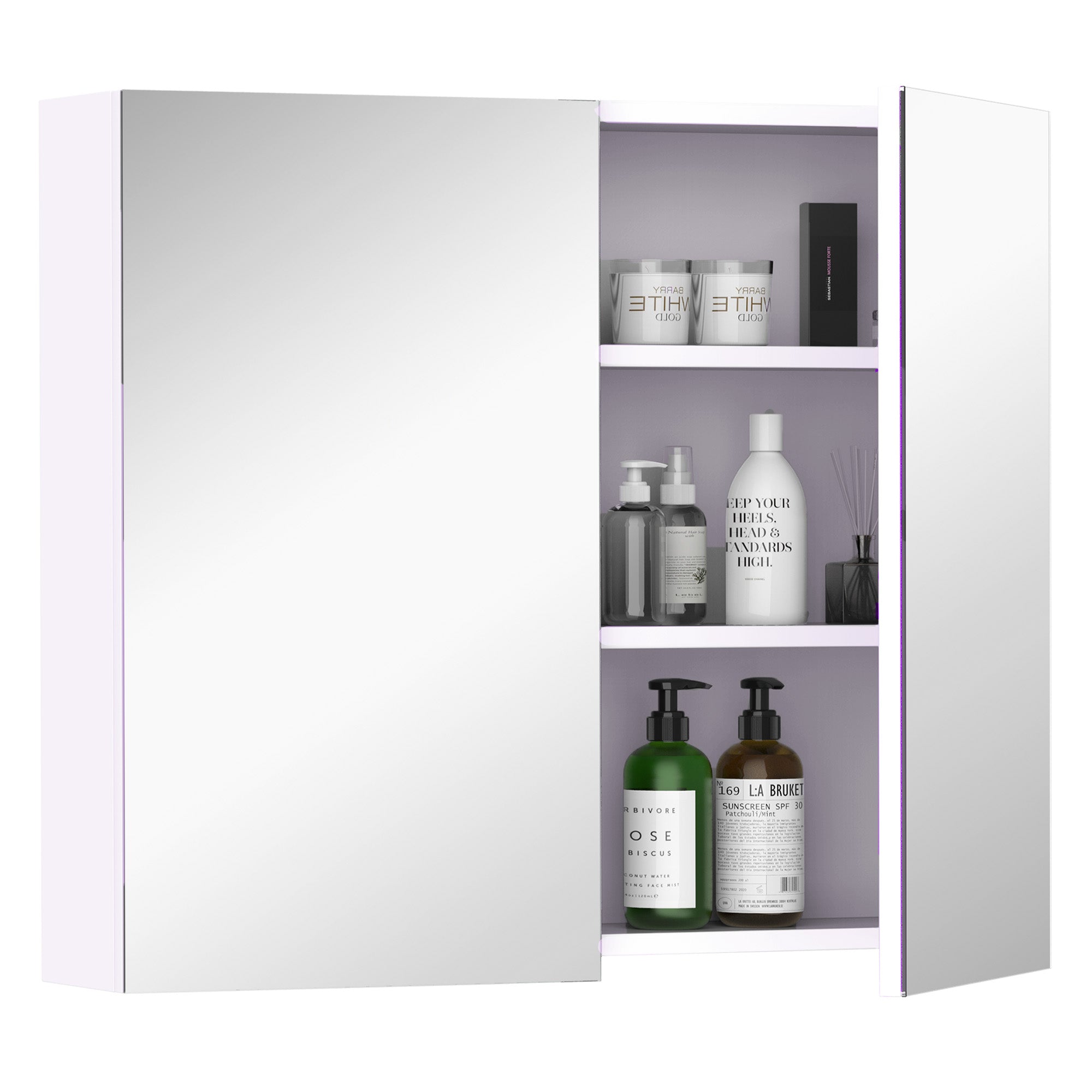HOMCOM Wall Mount Medicine Cabinet with Mirror, Bathroom Mirror Cabinet Storage Organizer with Adjustable Shelf, Double Door Cupboard, Soft Closing, 27.5" x 23.5", White