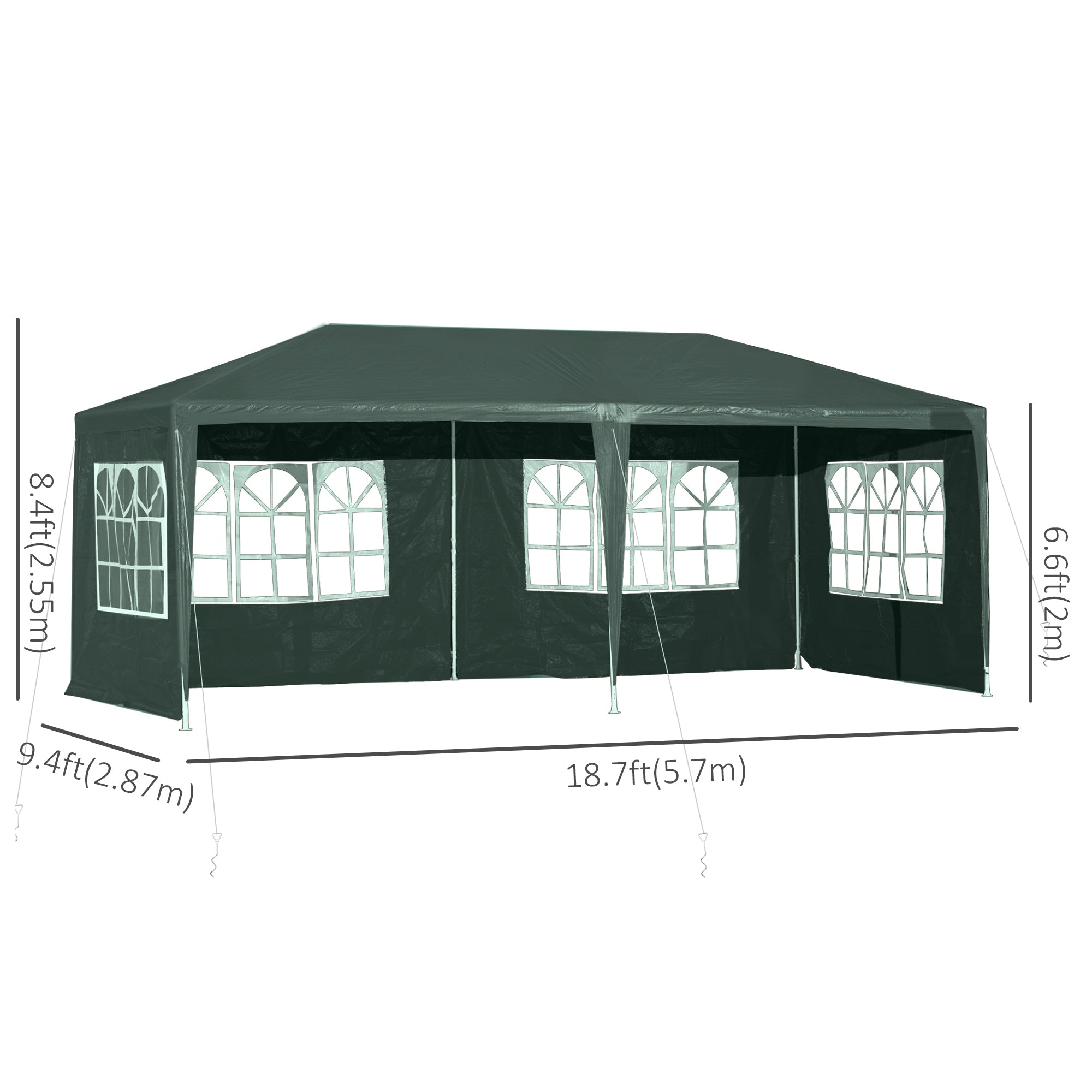 Outsunny 19' x 9' Party Tent Gazebo Canopy with 4 Removable Window Side Walls for Outdoor Event, Wind Ropes and Ground Stakes Included, Green