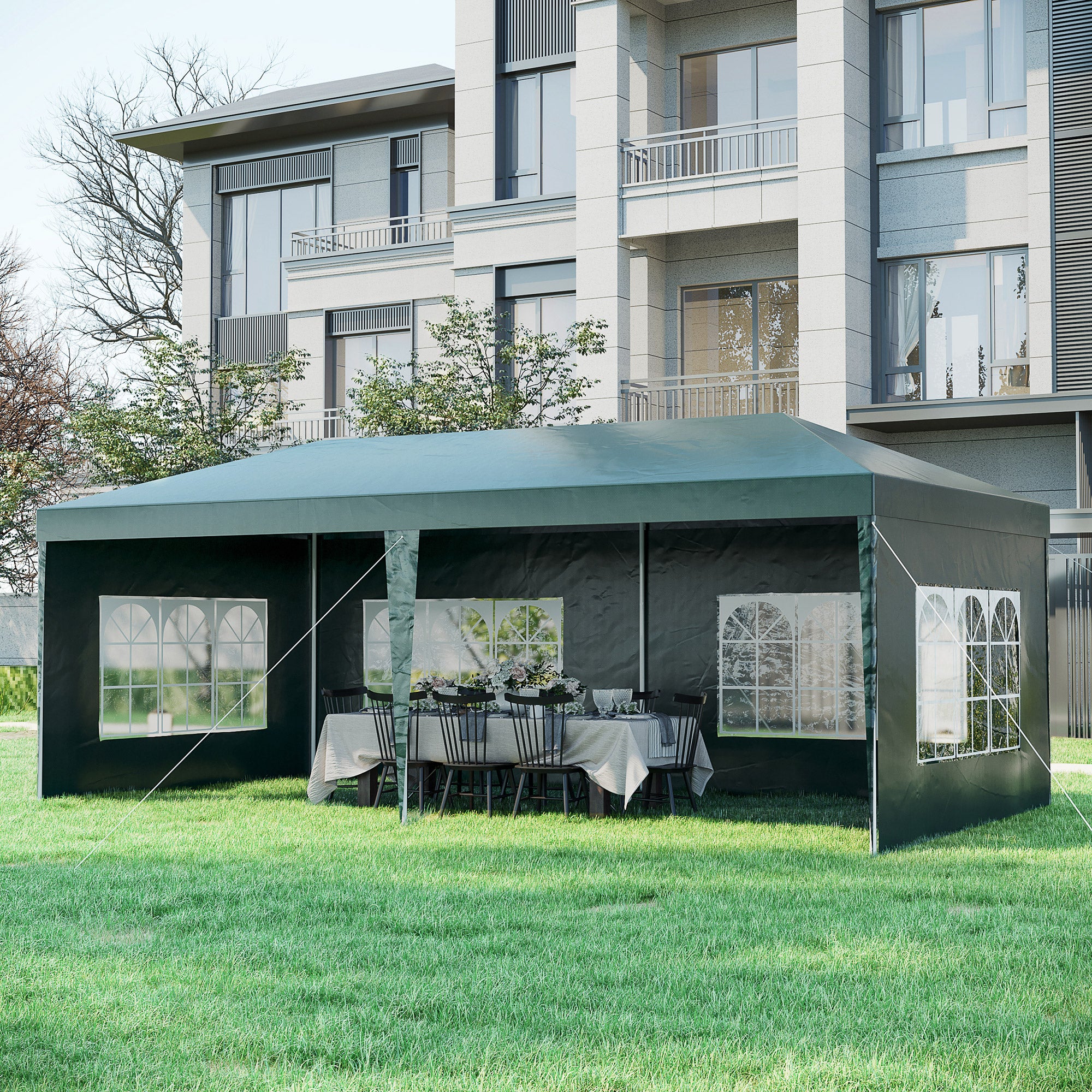 Outsunny 19' x 9' Party Tent Gazebo Canopy with 4 Removable Window Side Walls for Outdoor Event, Wind Ropes and Ground Stakes Included, Green