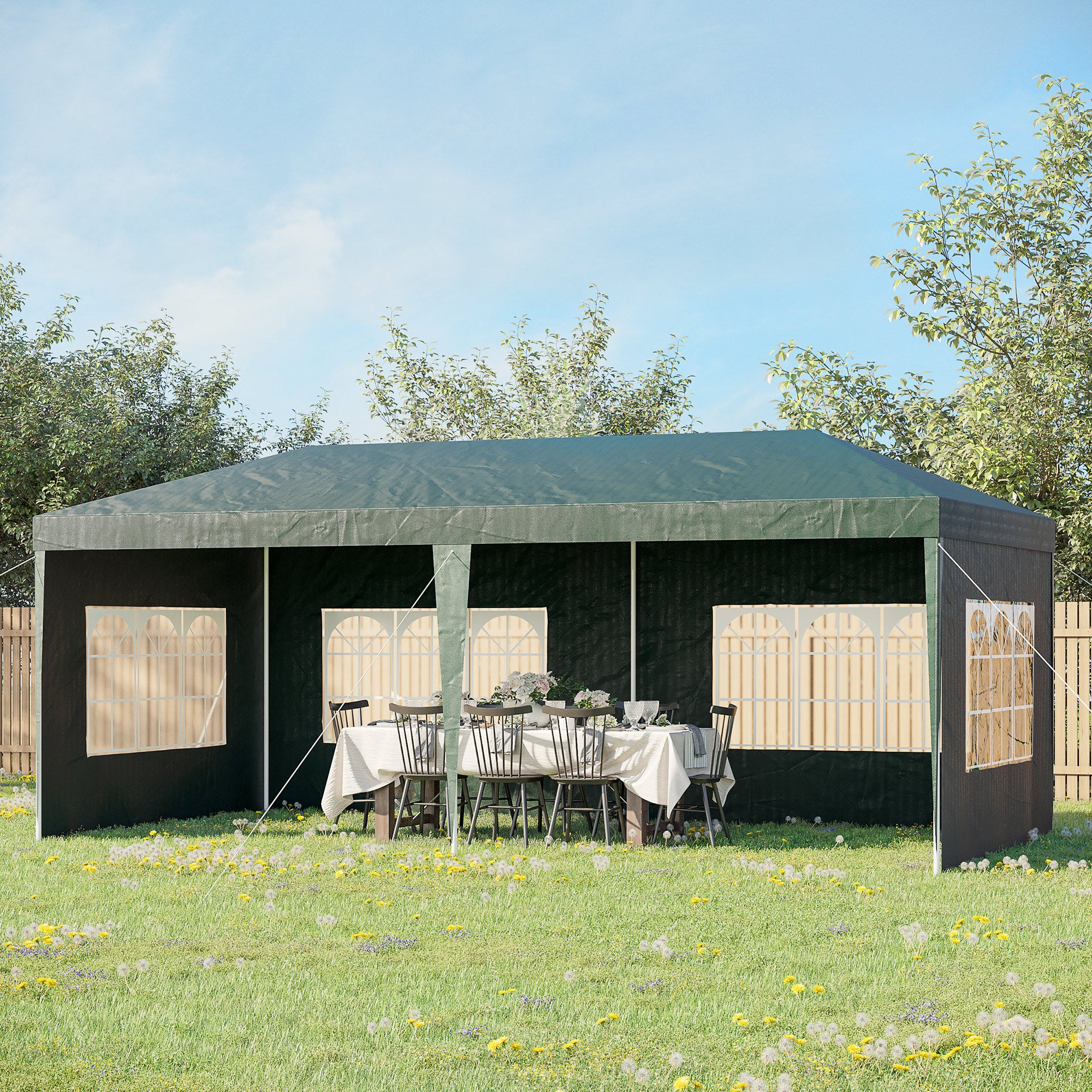 Outsunny 19' x 9' Party Tent Gazebo Canopy with 4 Removable Window Side Walls for Outdoor Event, Wind Ropes and Ground Stakes Included, Green