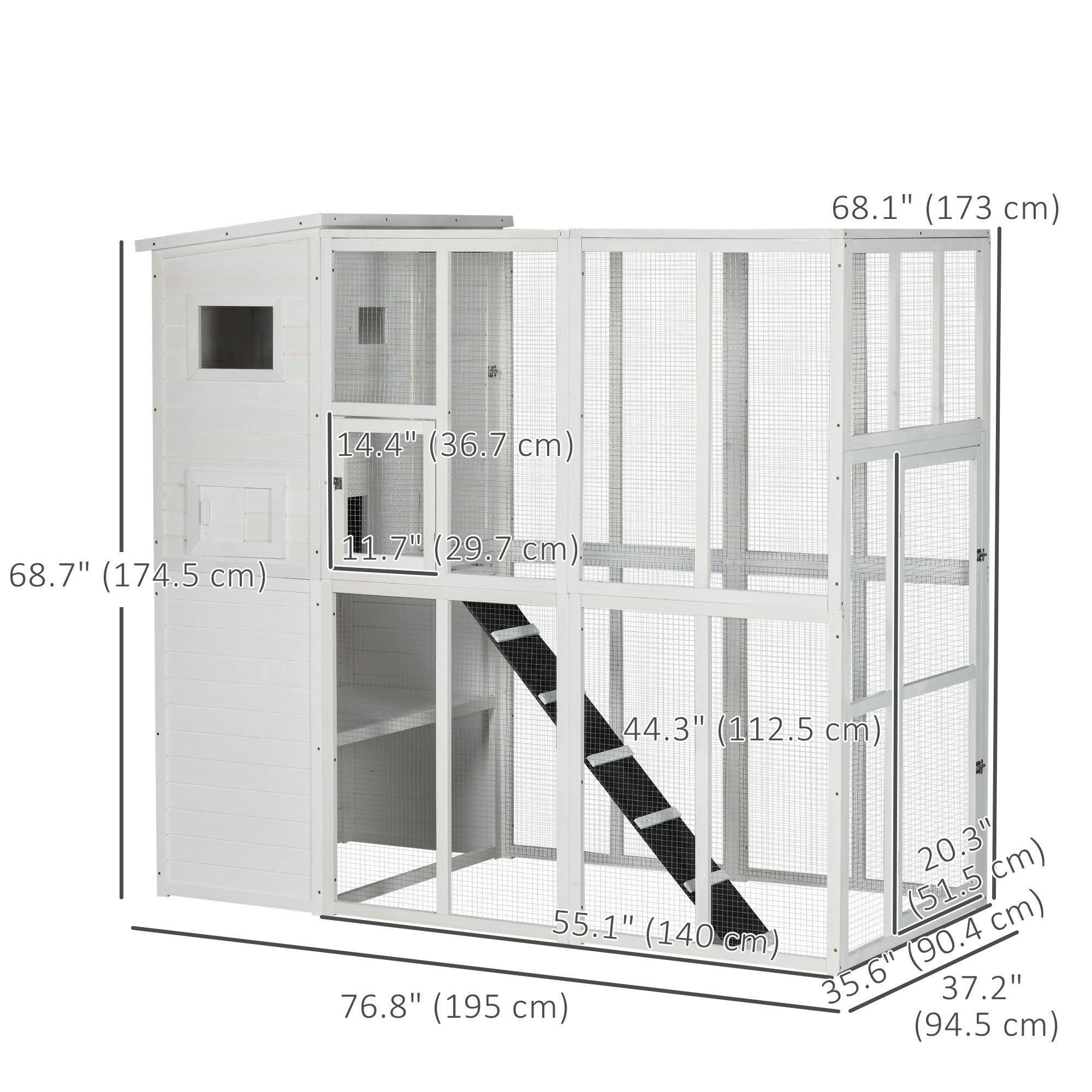 PawHut Large Catio Outdoor Cat Enclosure Weatherproof Cat House with Cat Condo, Indoor Wooden Cat Cage Pet Kennel, 77