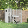 PawHut Large Catio Outdoor Cat Enclosure Weatherproof Cat House with Cat Condo, Indoor Wooden Cat Cage Pet Kennel, 77"L x 38"W x 69"H, White