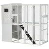 PawHut Large Catio Outdoor Cat Enclosure Weatherproof Cat House with Cat Condo, Indoor Wooden Cat Cage Pet Kennel, 77"L x 38"W x 69"H, White