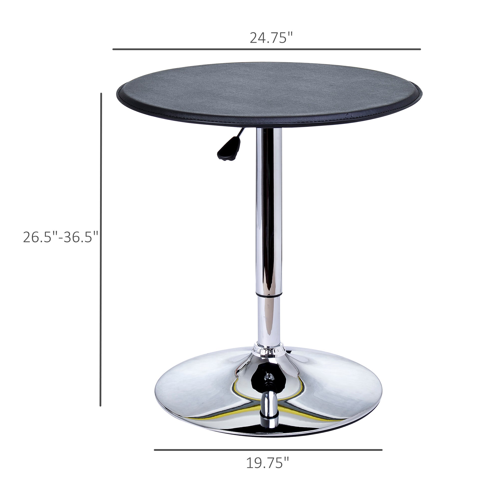 HOMCOM Round Bar Table, Adjustment Height Home Pub Bistro Table Faux Leather Covered Wooden Top Chrome Base, Black