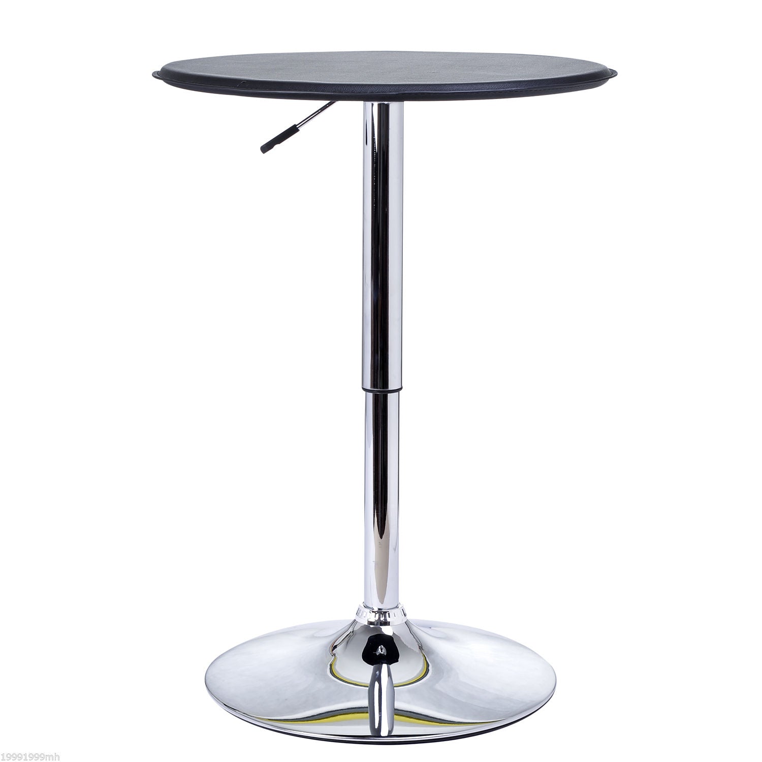 HOMCOM Round Bar Table, Adjustment Height Home Pub Bistro Table Faux Leather Covered Wooden Top Chrome Base, Black