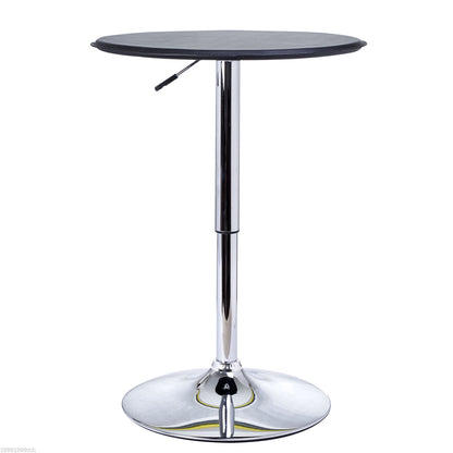 HOMCOM Round Bar Table, Adjustment Height Home Pub Bistro Table Faux Leather Covered Wooden Top Chrome Base, Black
