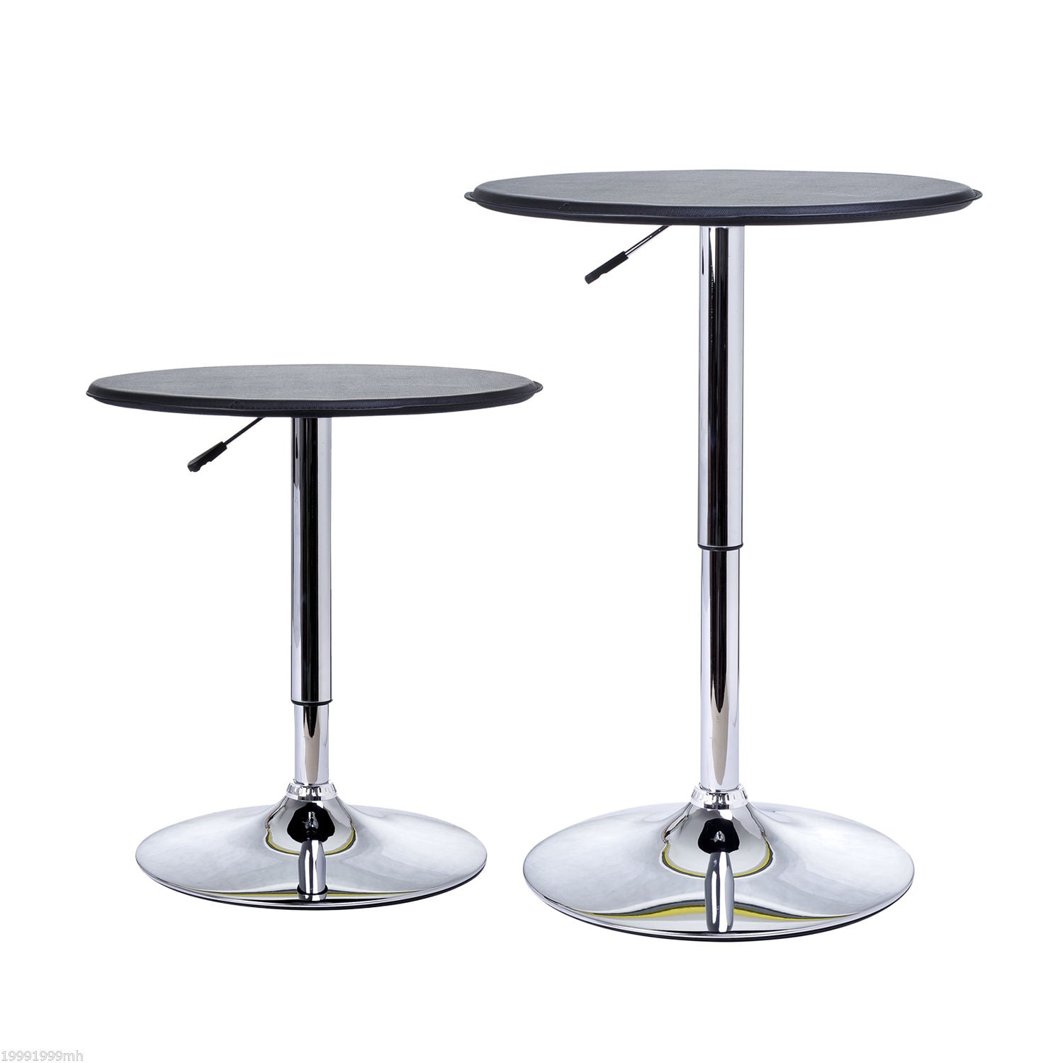 HOMCOM Round Bar Table, Adjustment Height Home Pub Bistro Table Faux Leather Covered Wooden Top Chrome Base, Black