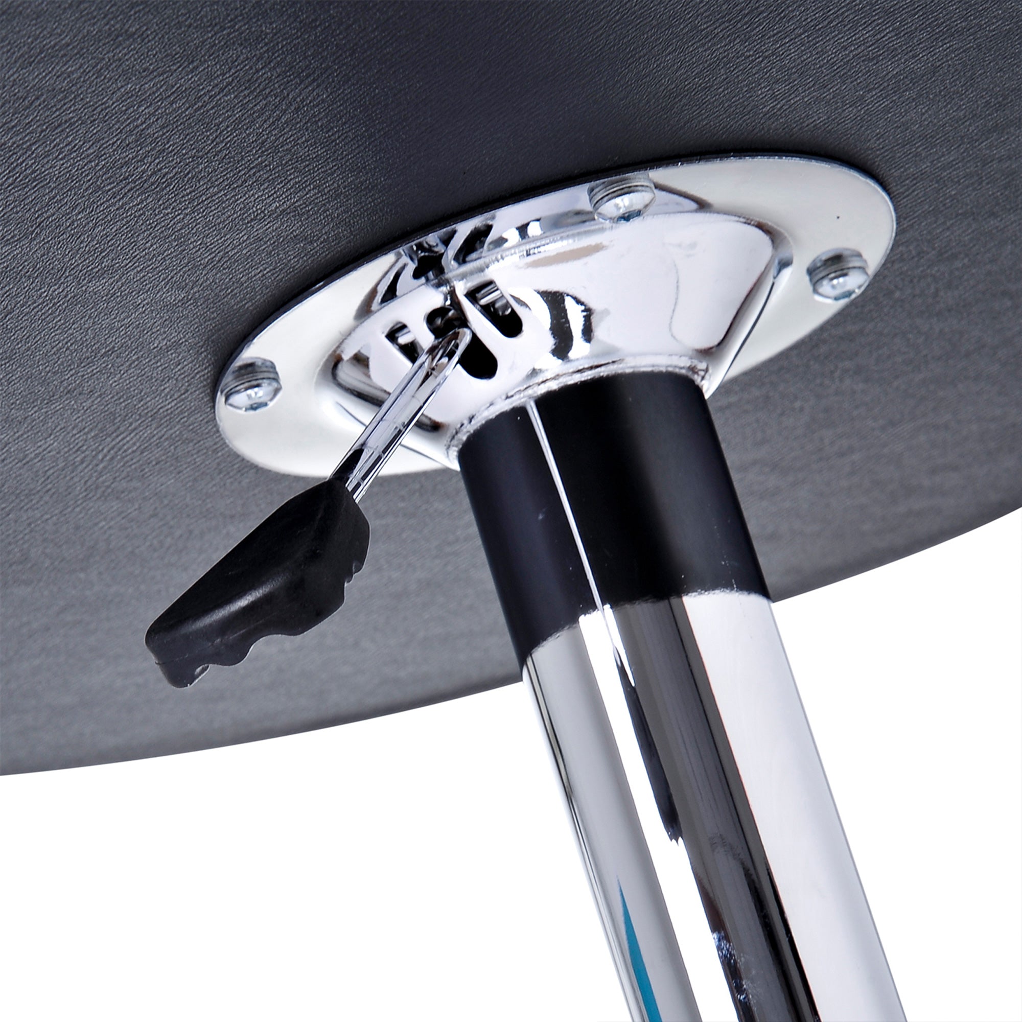 HOMCOM Round Bar Table, Adjustment Height Home Pub Bistro Table Faux Leather Covered Wooden Top Chrome Base, Black