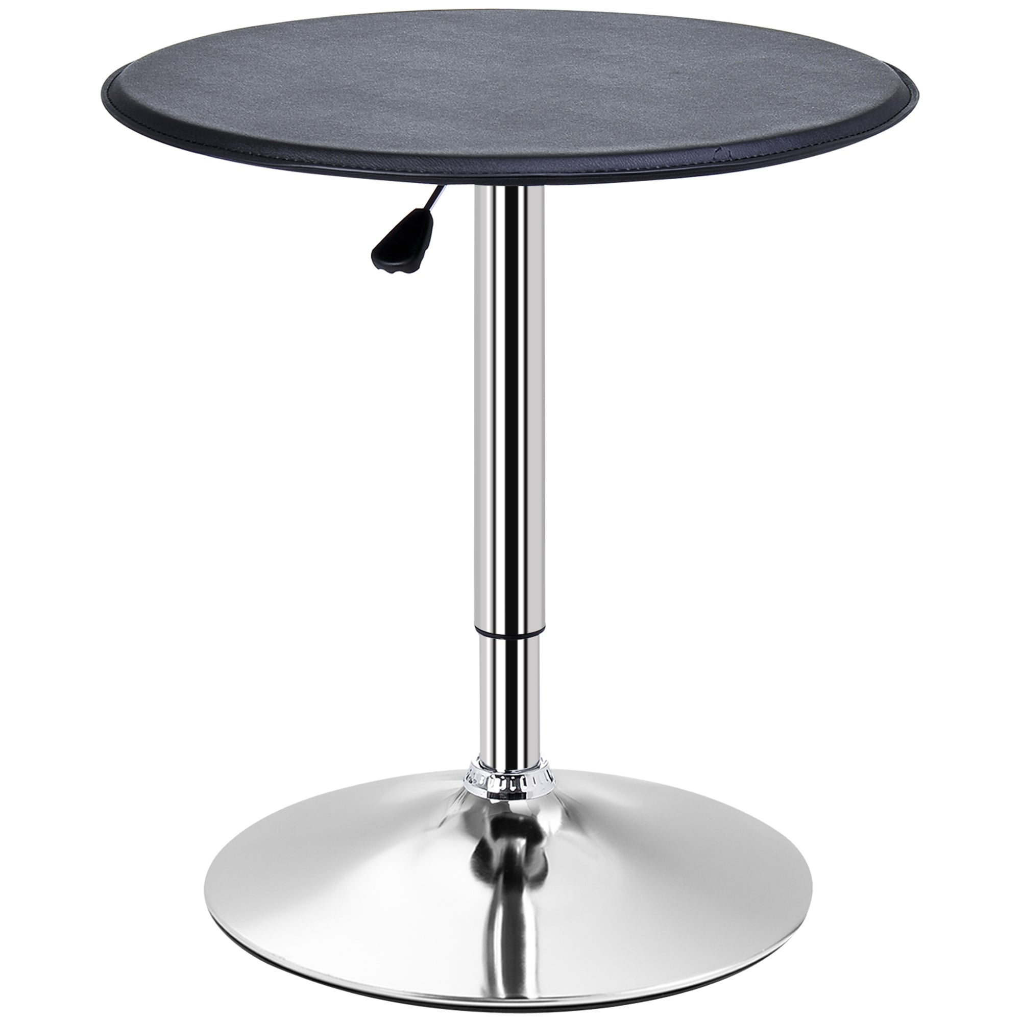 HOMCOM Round Bar Table, Adjustment Height Home Pub Bistro Table Faux Leather Covered Wooden Top Chrome Base, Black