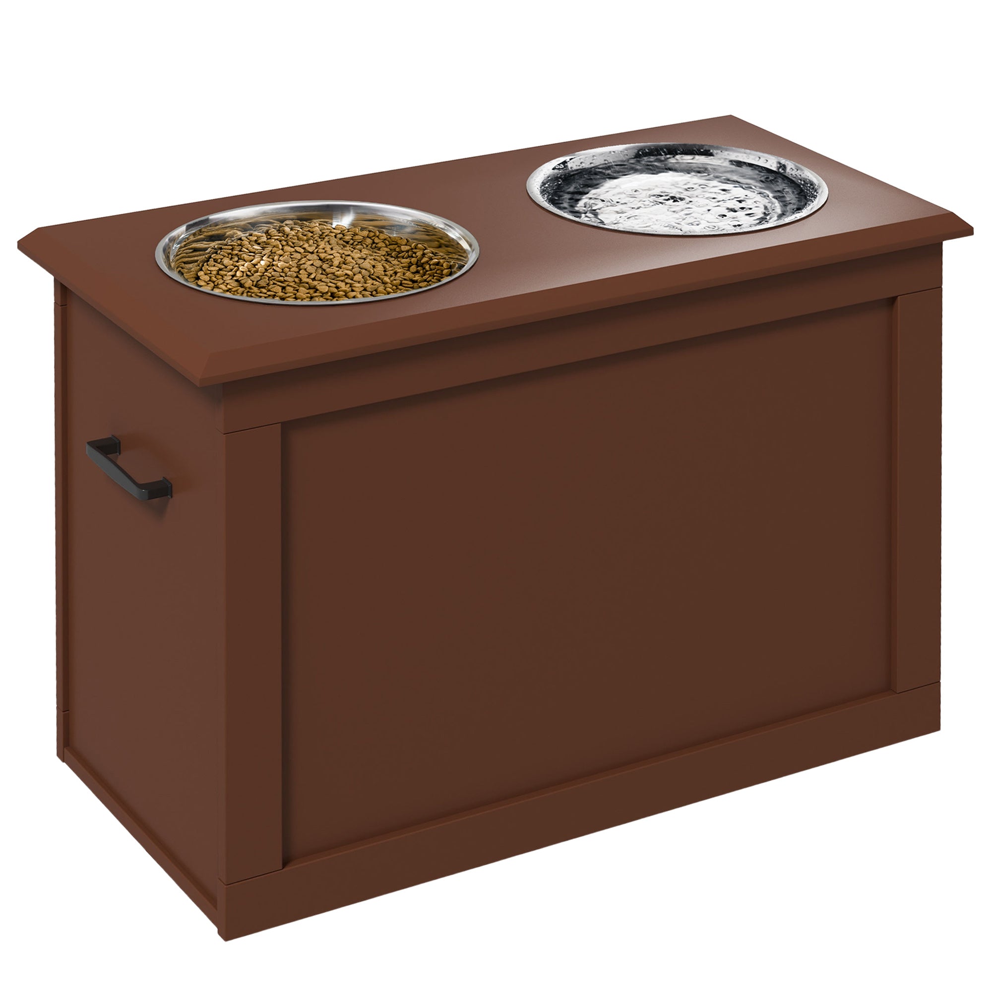 PawHut Elevated Dog Bowls for Large Dogs with Storage Dog Pet Diner Function 2 Stainless Steel Dog Bowls Elevated Base for Big-sized Dogs and Other Large Pets, Brown