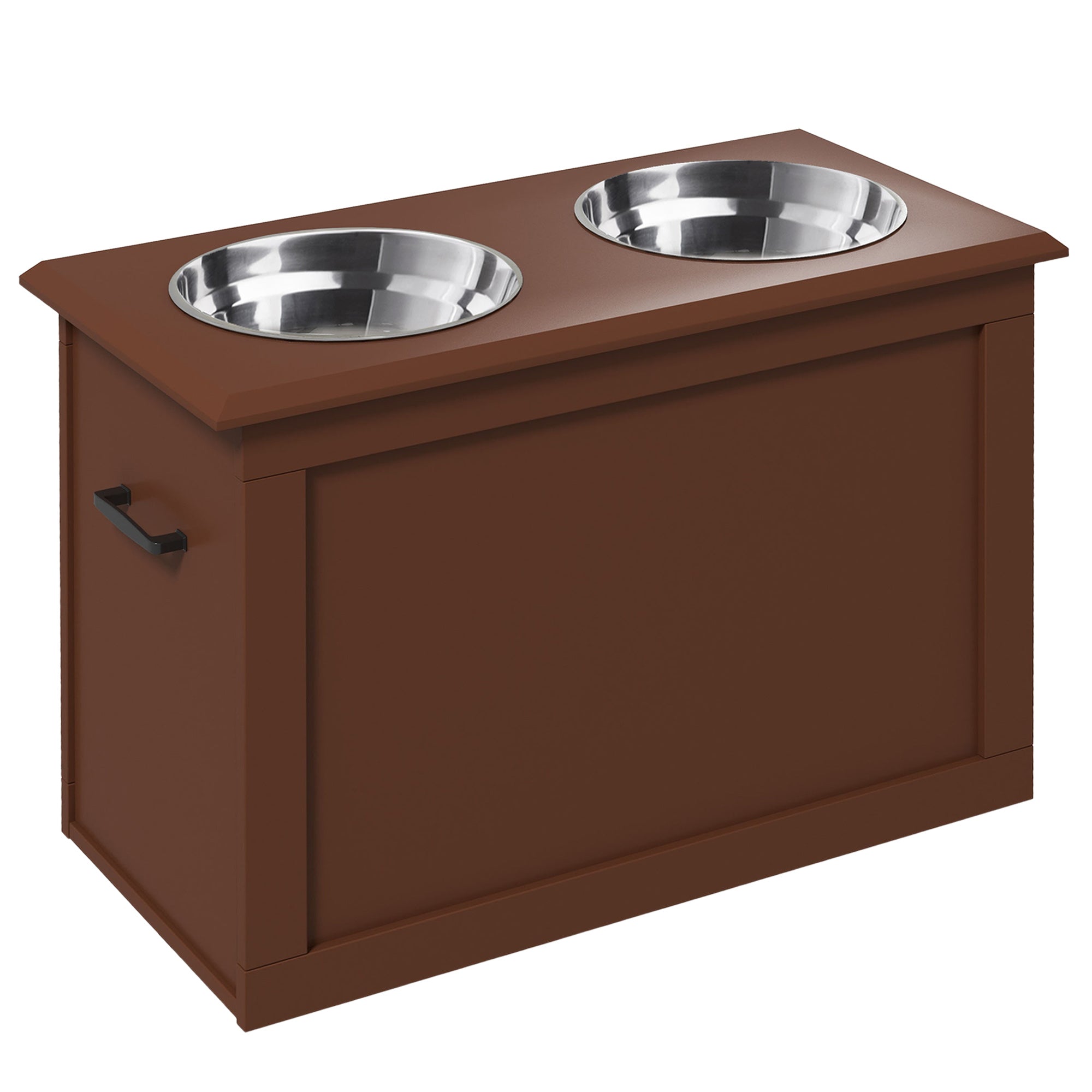 PawHut Elevated Dog Bowls for Large Dogs with Storage Dog Pet Diner Function 2 Stainless Steel Dog Bowls Elevated Base for Big-sized Dogs and Other Large Pets, Brown