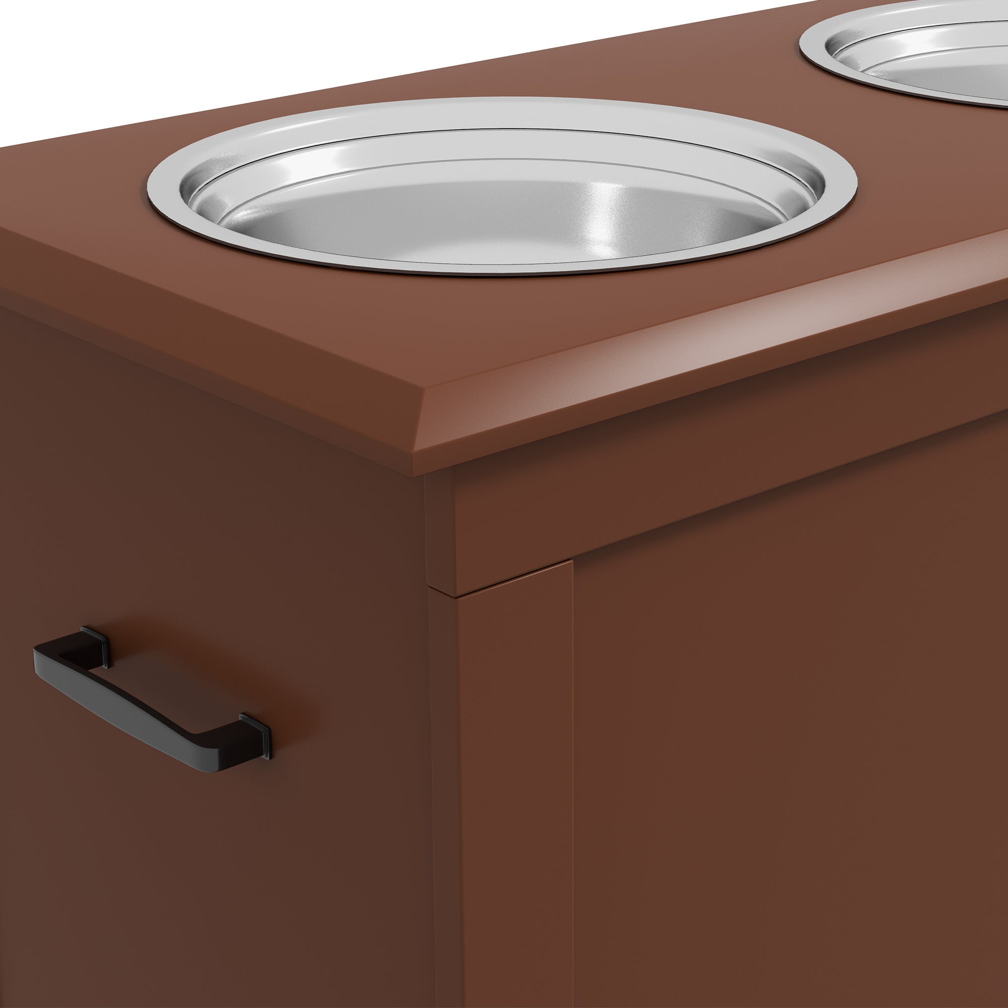 PawHut Elevated Dog Bowls for Large Dogs with Storage Dog Pet Diner Function 2 Stainless Steel Dog Bowls Elevated Base for Big-sized Dogs and Other Large Pets, Brown