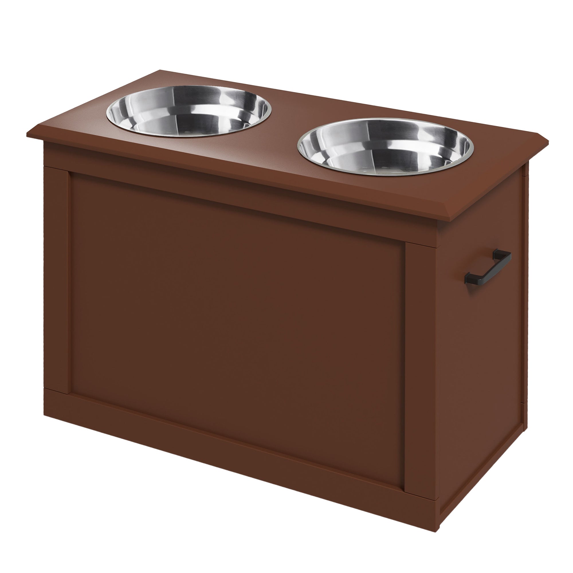 PawHut Elevated Dog Bowls for Large Dogs with Storage Dog Pet Diner Function 2 Stainless Steel Dog Bowls Elevated Base for Big-sized Dogs and Other Large Pets, Brown