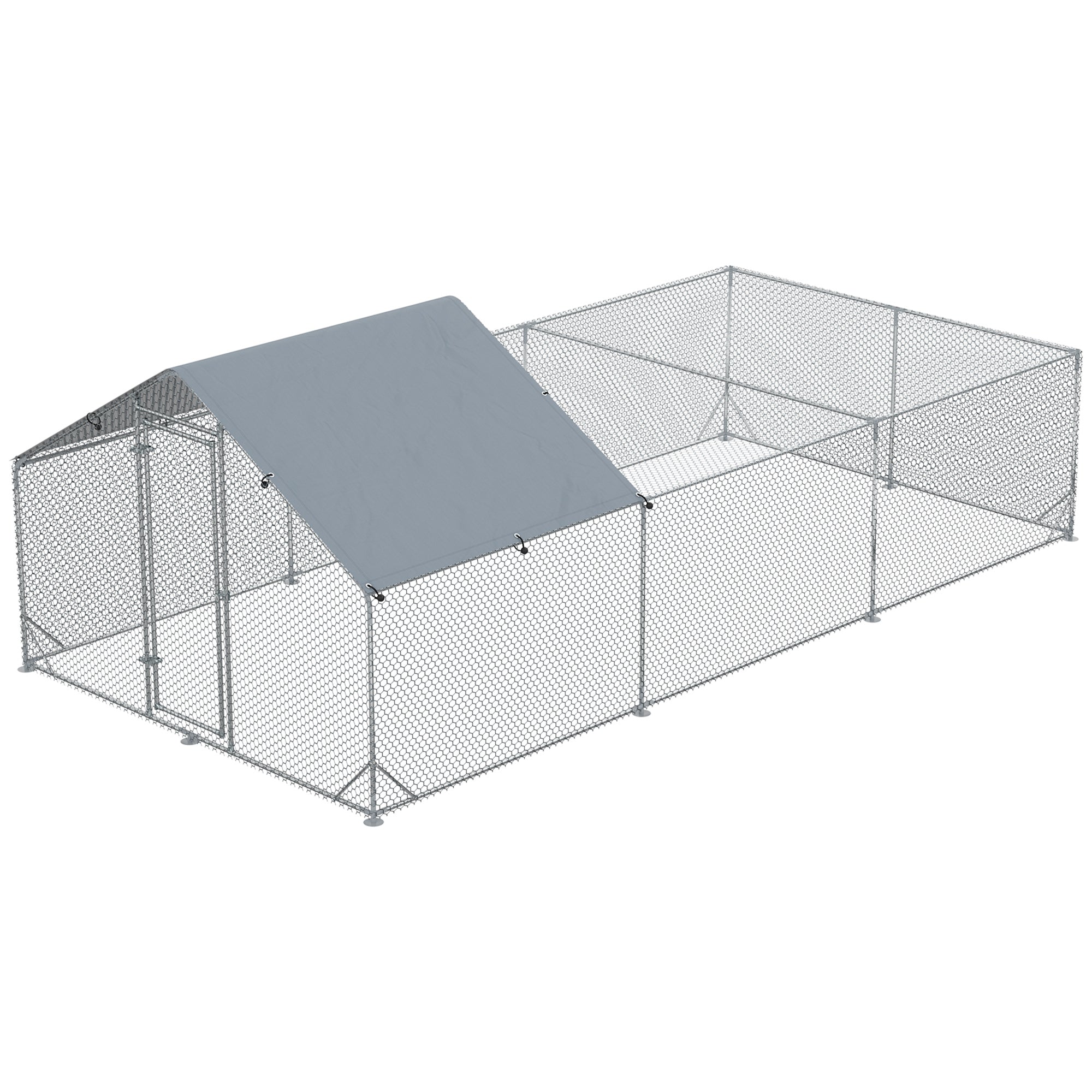 PawHut Large Metal Chicken Coop, Hen Run House with Anti-Ultraviolet Cover, Walk-in Poultry Cage for Ducks, Rabbits, Outdoor Backyard Farm, 19.7' x 9.8' x 6.4'