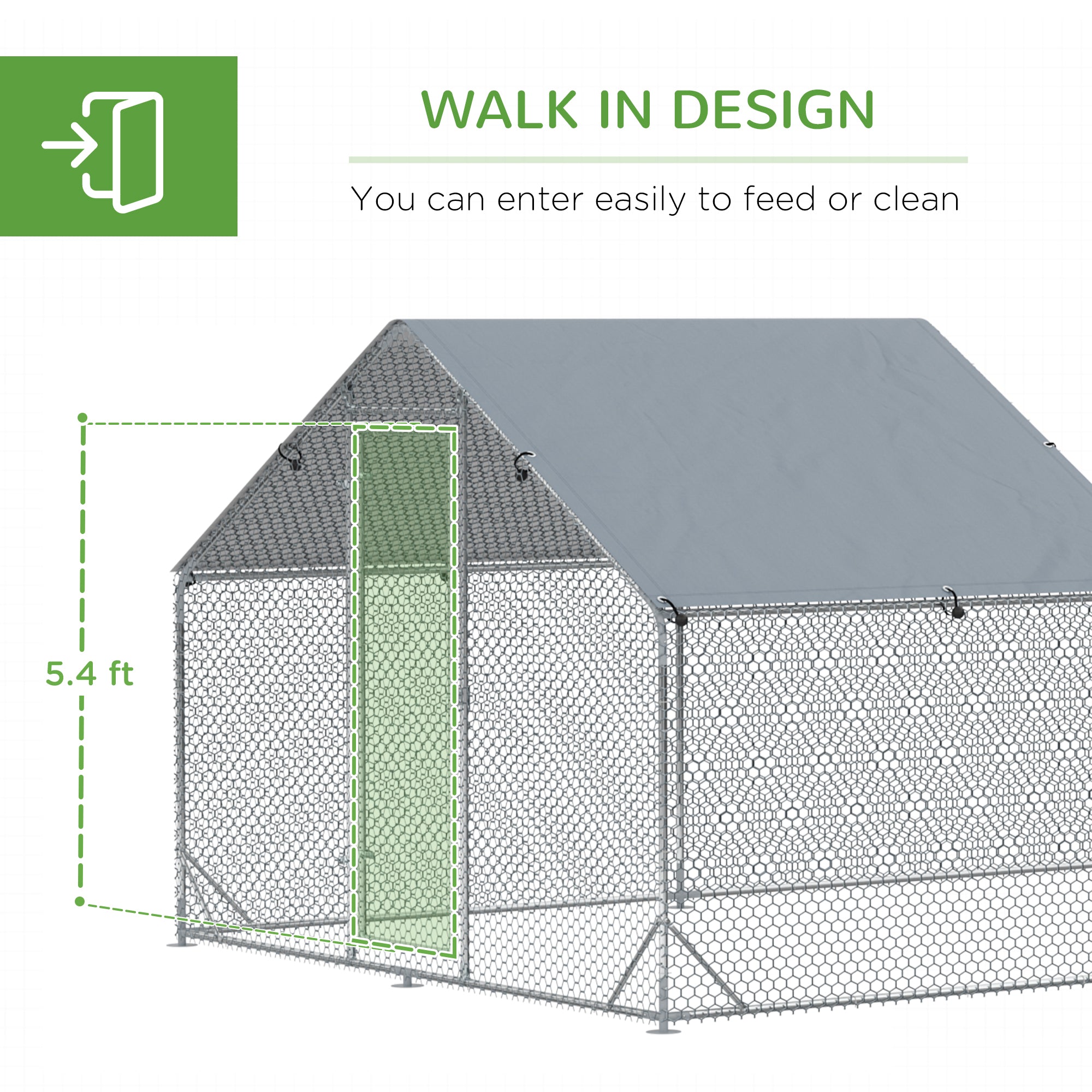PawHut Large Metal Chicken Coop, Hen Run House with Anti-Ultraviolet Cover, Walk-in Poultry Cage for Ducks, Rabbits, Outdoor Backyard Farm, 19.7' x 9.8' x 6.4'