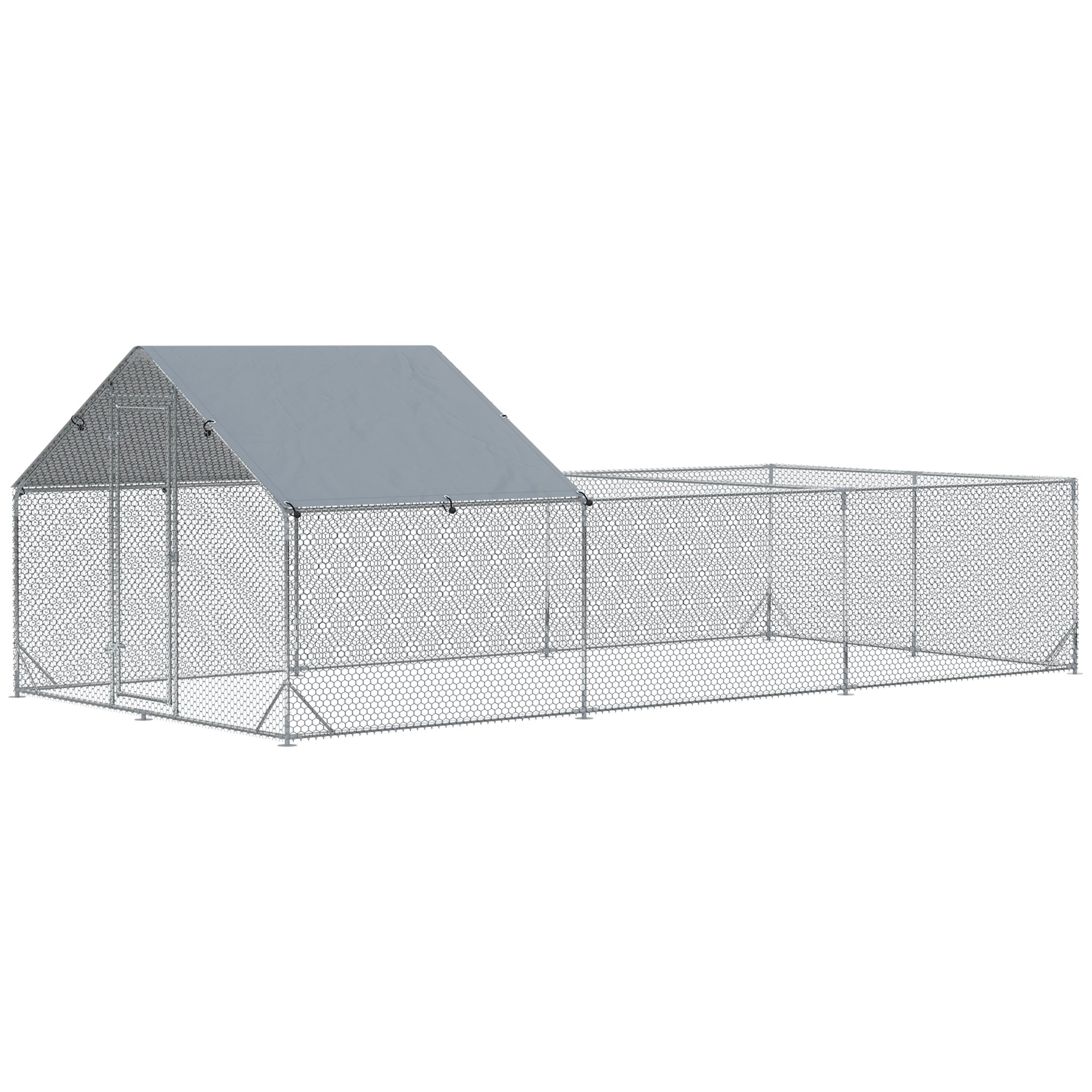 PawHut Large Metal Chicken Coop, Hen Run House with Anti-Ultraviolet Cover, Walk-in Poultry Cage for Ducks, Rabbits, Outdoor Backyard Farm, 19.7' x 9.8' x 6.4'