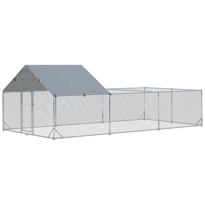 PawHut Large Metal Chicken Coop, Hen Run House with Anti-Ultraviolet Cover, Walk-in Poultry Cage for Ducks, Rabbits, Outdoor Backyard Farm, 19.7' x 9.8' x 6.4'