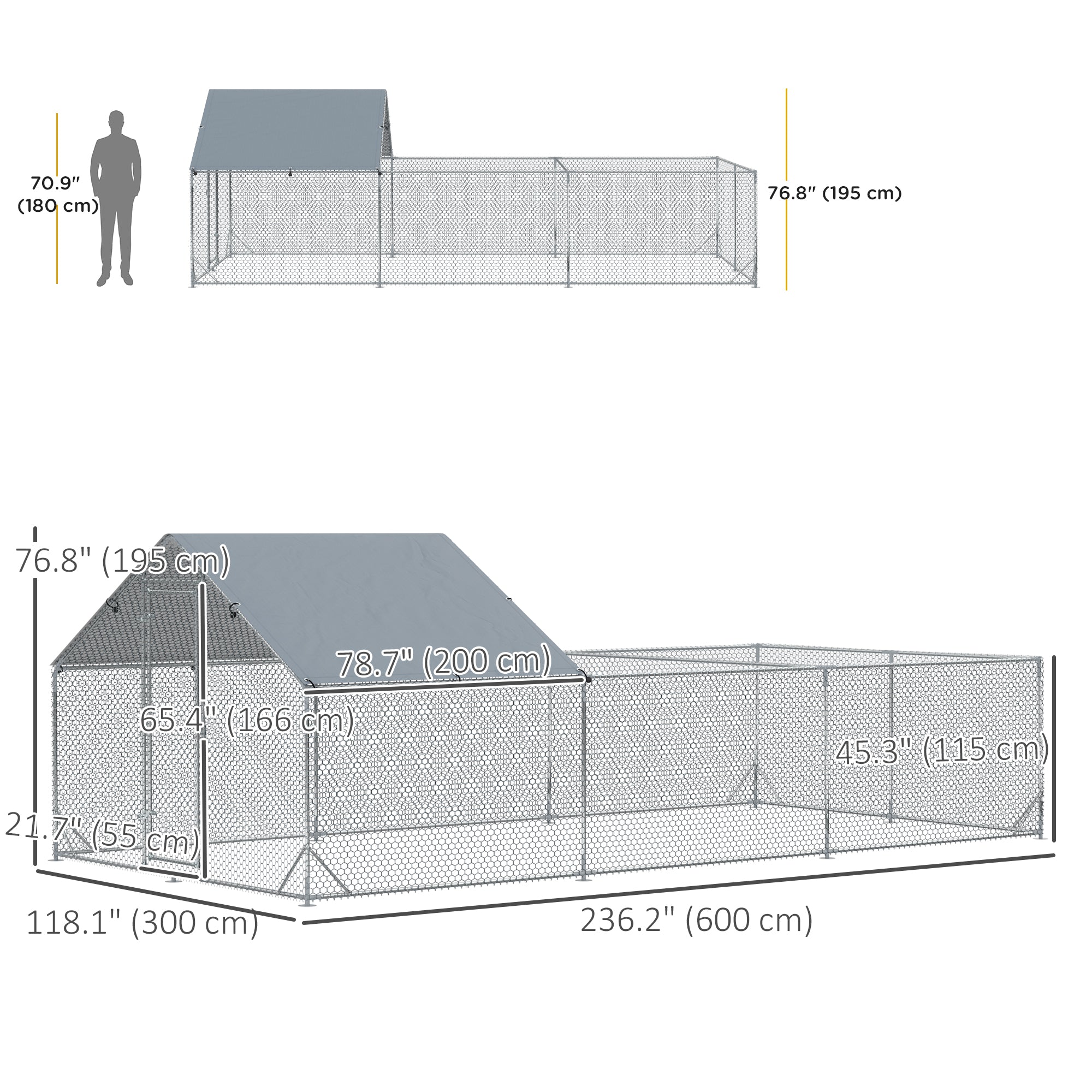 PawHut Large Metal Chicken Coop, Hen Run House with Anti-Ultraviolet Cover, Walk-in Poultry Cage for Ducks, Rabbits, Outdoor Backyard Farm, 19.7' x 9.8' x 6.4'