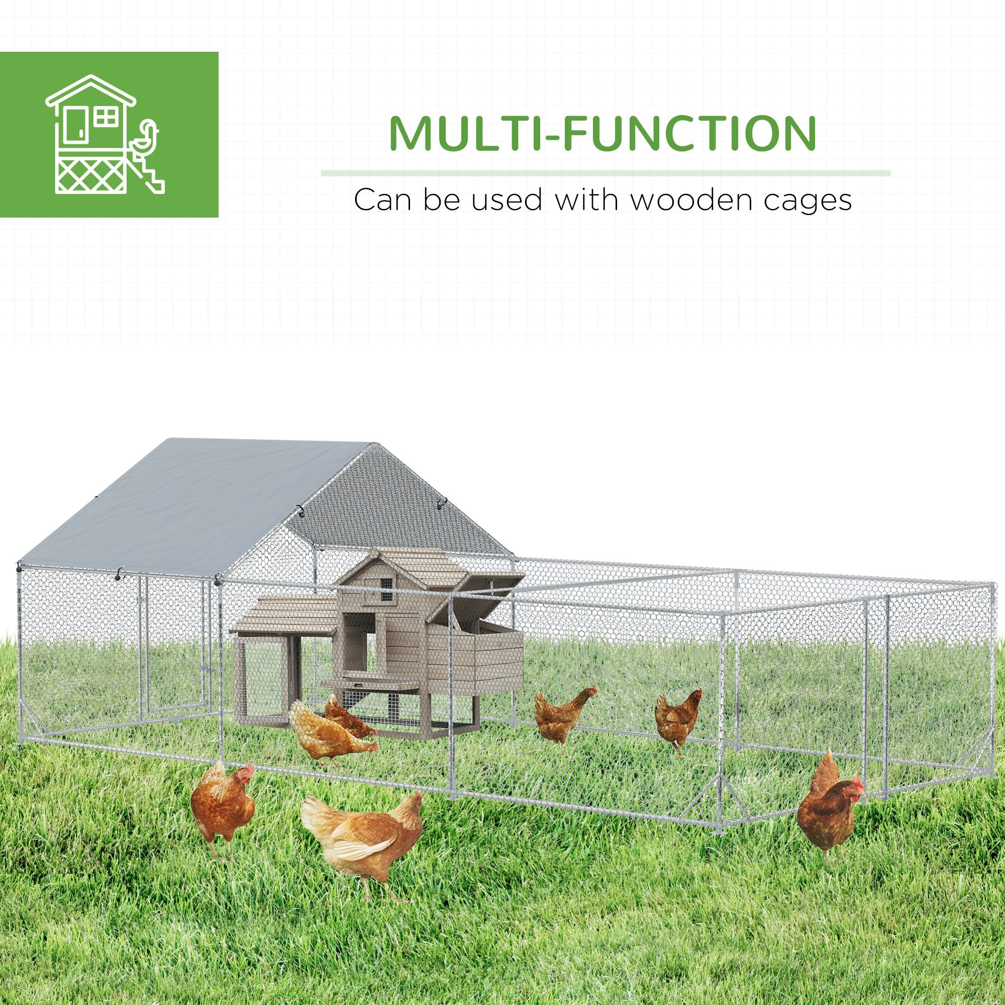 PawHut Large Metal Chicken Coop, Hen Run House with Anti-Ultraviolet Cover, Walk-in Poultry Cage for Ducks, Rabbits, Outdoor Backyard Farm, 19.7' x 9.8' x 6.4'