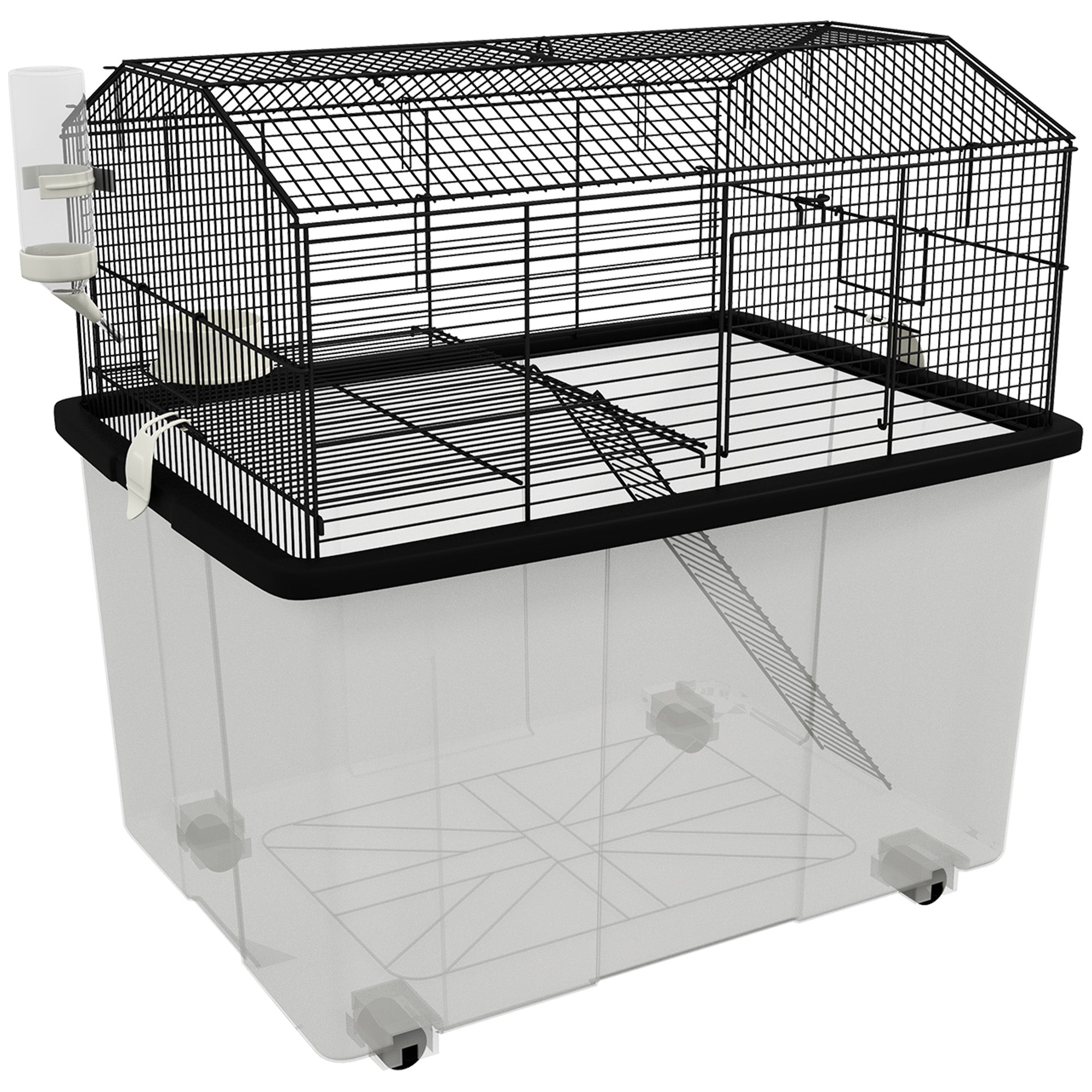 PawHut Hamster Cage with Accessories, Portable Gerbil Habitat for Dwarf Hamster and Syrian Hamster with Detachable Bottom, Ramp, Platform, Food Bowl, Water Bottle, 22