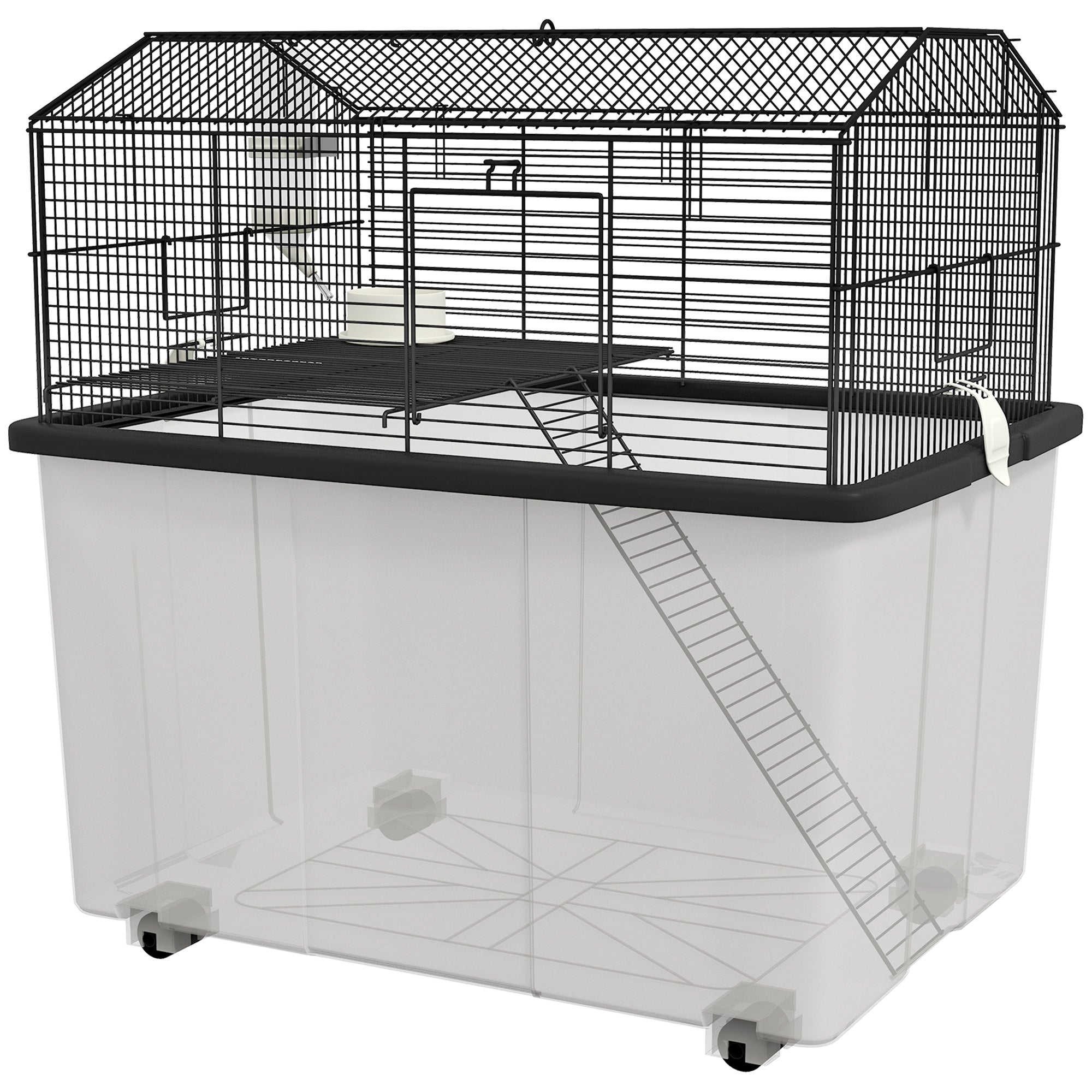 PawHut Hamster Cage with Accessories, Portable Gerbil Habitat for Dwarf Hamster and Syrian Hamster with Detachable Bottom, Ramp, Platform, Food Bowl, Water Bottle, 22