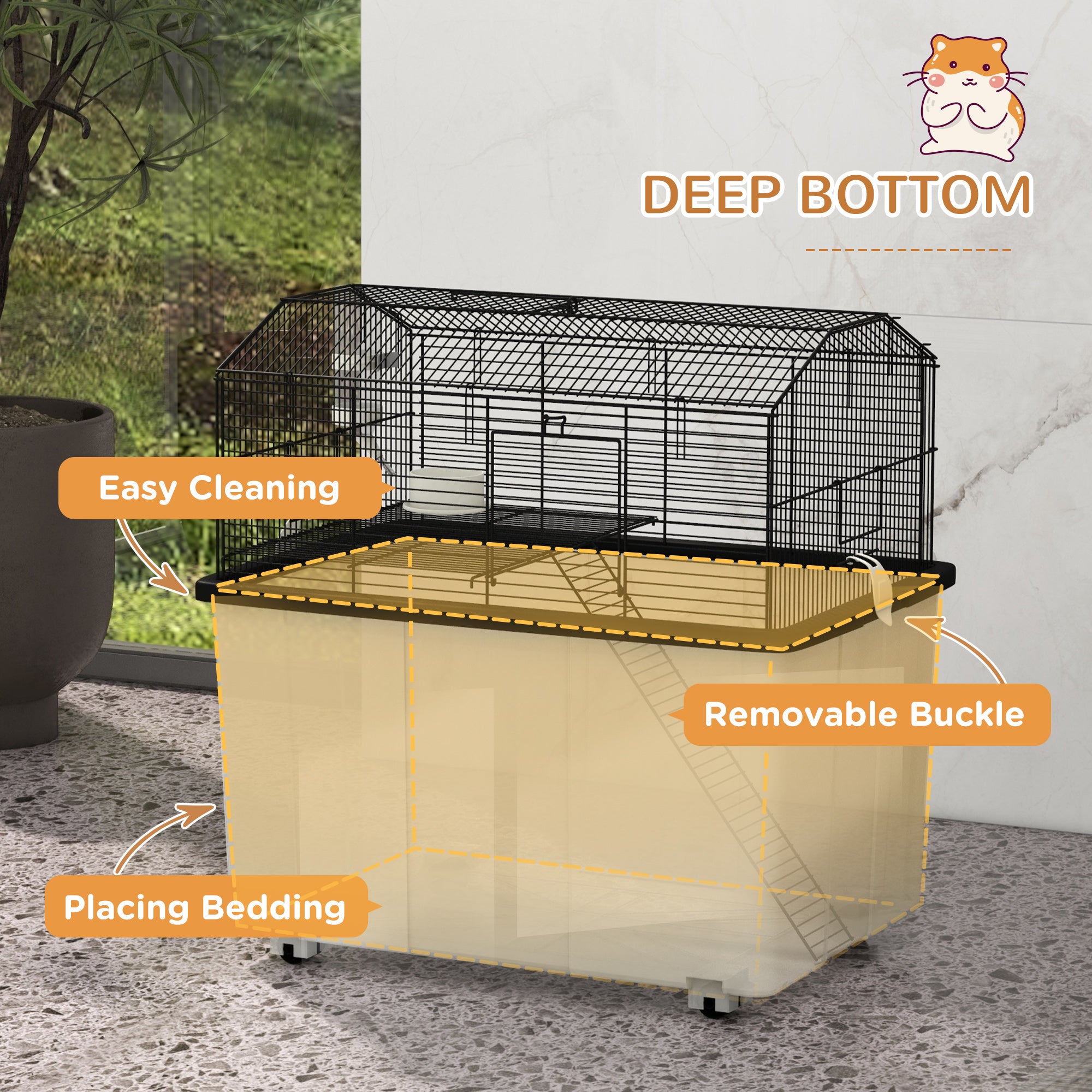 PawHut Hamster Cage with Accessories, Portable Gerbil Habitat for Dwarf Hamster and Syrian Hamster with Detachable Bottom, Ramp, Platform, Food Bowl, Water Bottle, 22
