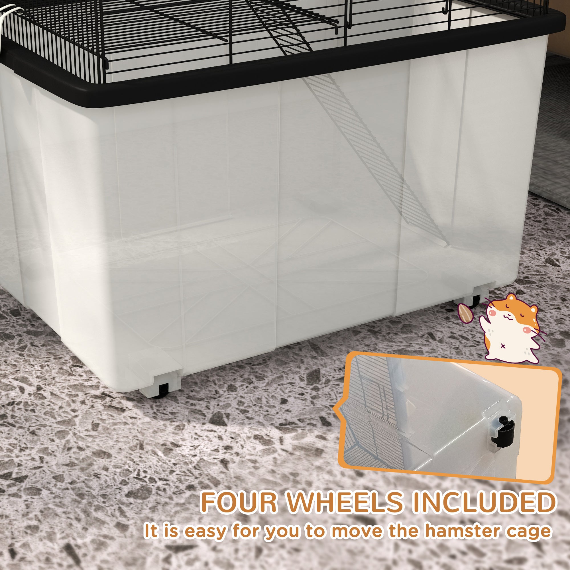 PawHut Hamster Cage with Accessories, Portable Gerbil Habitat for Dwarf Hamster and Syrian Hamster with Detachable Bottom, Ramp, Platform, Food Bowl, Water Bottle, 22