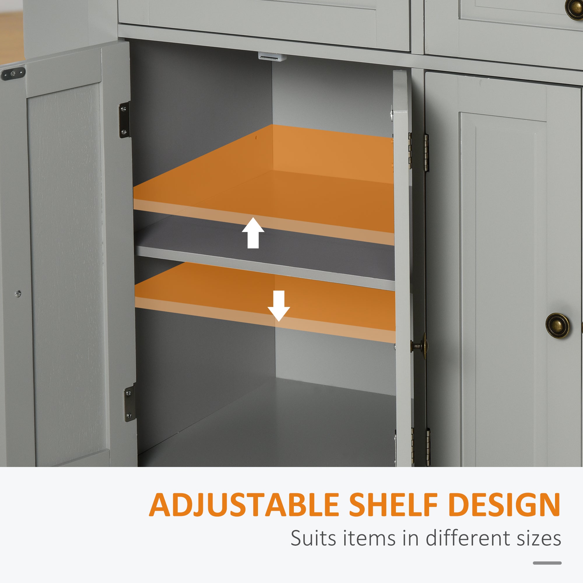 HOMCOM Kitchen Island on Wheels with Storage, Rolling Cart with Rubber wood Top, Spice Rack, Towel Rack and Drawers, Grey