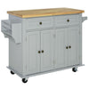 HOMCOM Kitchen Island on Wheels with Storage, Rolling Cart with Rubber wood Top, Spice Rack, Towel Rack and Drawers, Grey