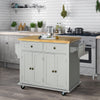 HOMCOM Kitchen Island on Wheels with Storage, Rolling Cart with Rubber wood Top, Spice Rack, Towel Rack and Drawers, Grey