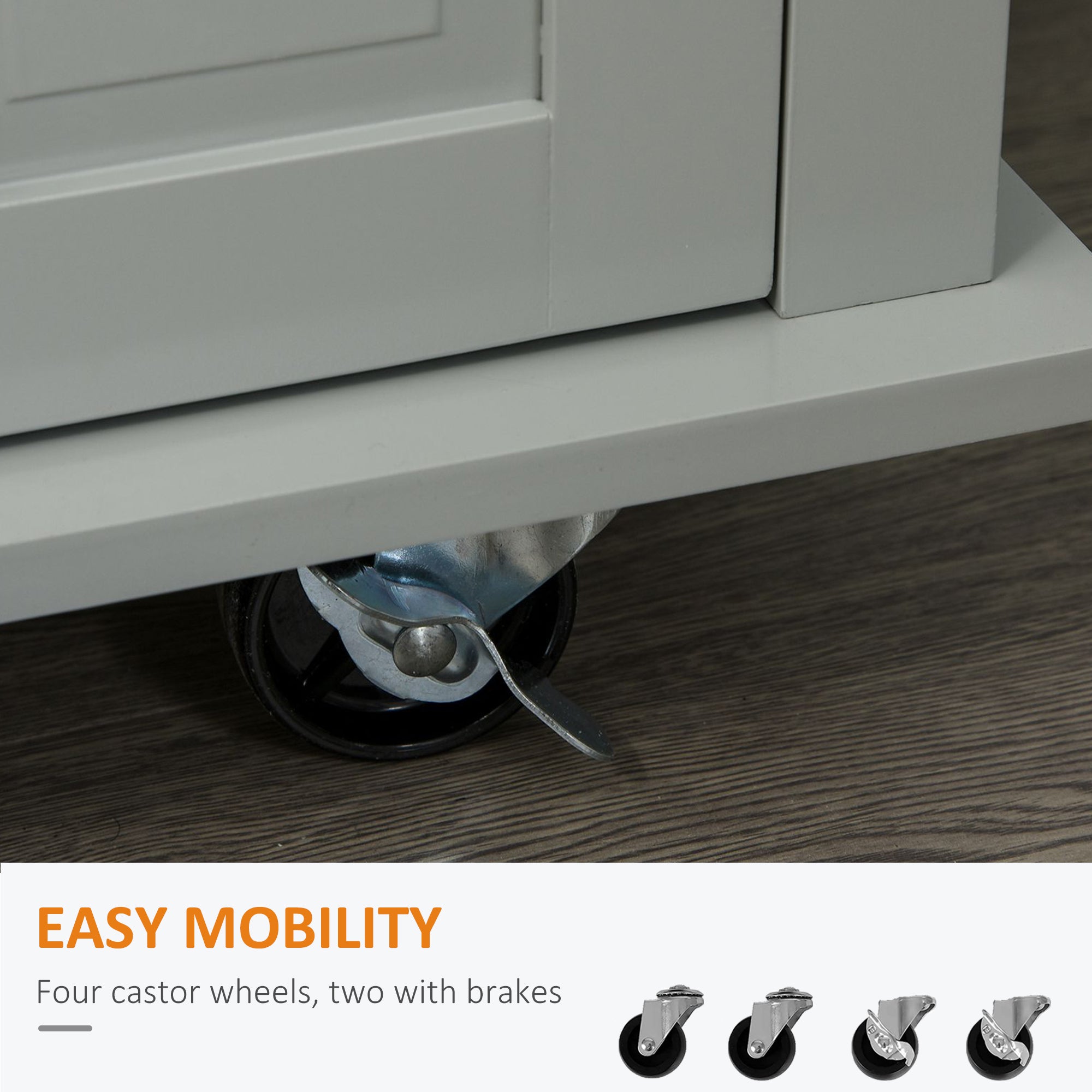 HOMCOM Kitchen Island on Wheels with Storage, Rolling Cart with Rubber wood Top, Spice Rack, Towel Rack and Drawers, Grey