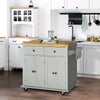 HOMCOM Kitchen Island on Wheels with Storage, Rolling Cart with Rubber wood Top, Spice Rack, Towel Rack and Drawers, Grey
