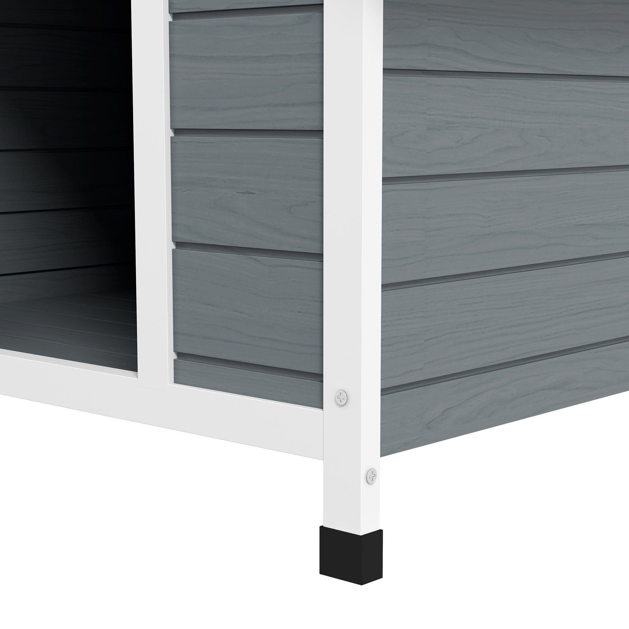 PawHut Dog Kennel Outdoor Wooden Dog House with Removable Floor, Elevated Pet Shelter, Anti-Corrosion Wood, for Large Dogs, 106.5H x 110W x 98Dcm - Grey