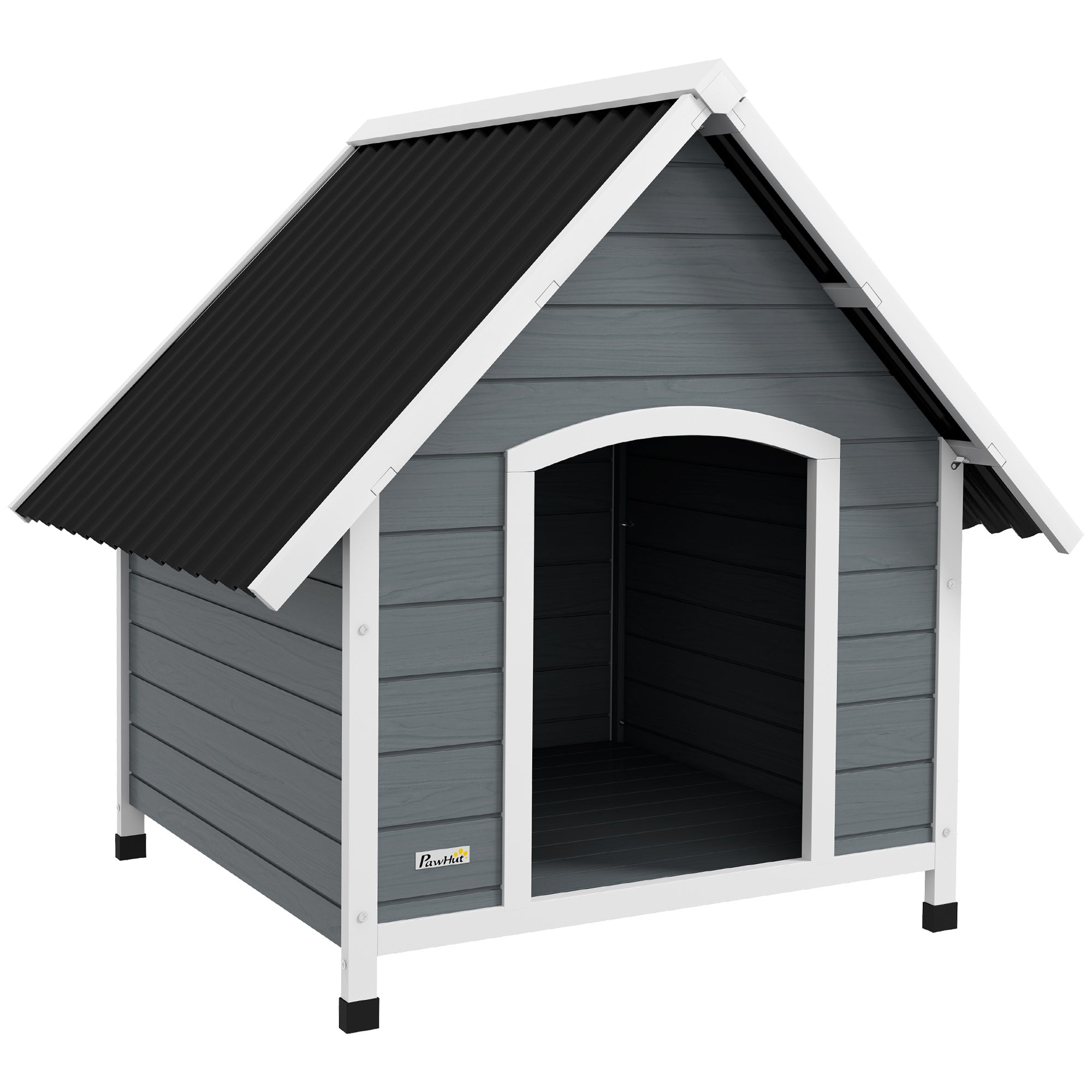 PawHut Dog Kennel Outdoor Wooden Dog House with Removable Floor, Elevated Pet Shelter, Anti-Corrosion Wood, for Large Dogs, 106.5H x 110W x 98Dcm - Grey
