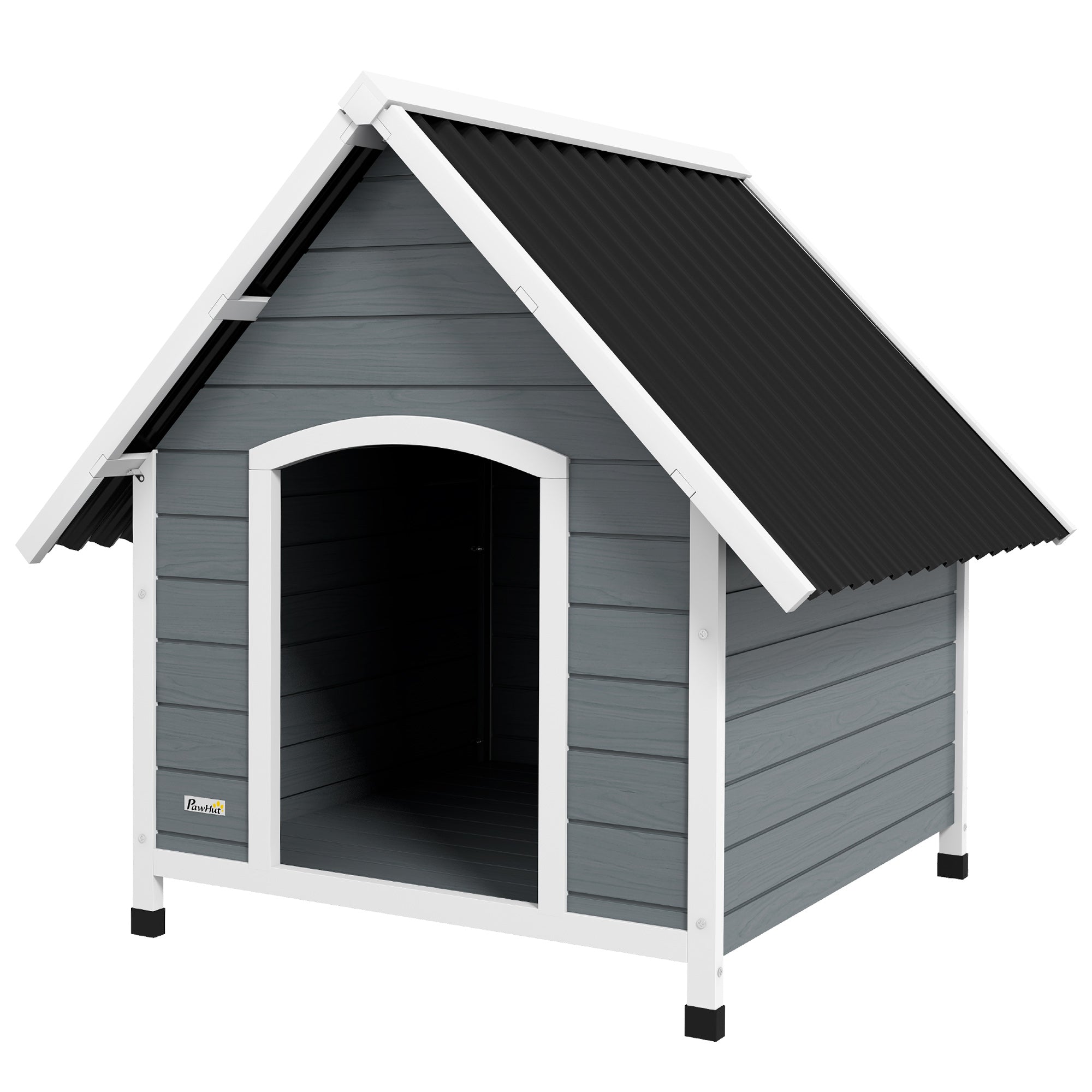 PawHut Dog Kennel Outdoor Wooden Dog House with Removable Floor, Elevated Pet Shelter, Anti-Corrosion Wood, for Large Dogs, 106.5H x 110W x 98Dcm - Grey