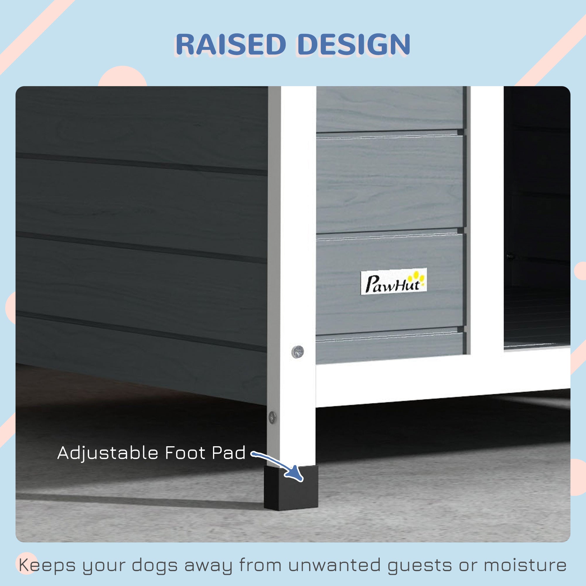 PawHut Dog Kennel Outdoor Wooden Dog House with Removable Floor, Elevated Pet Shelter, Anti-Corrosion Wood, for Large Dogs, 106.5H x 110W x 98Dcm - Grey