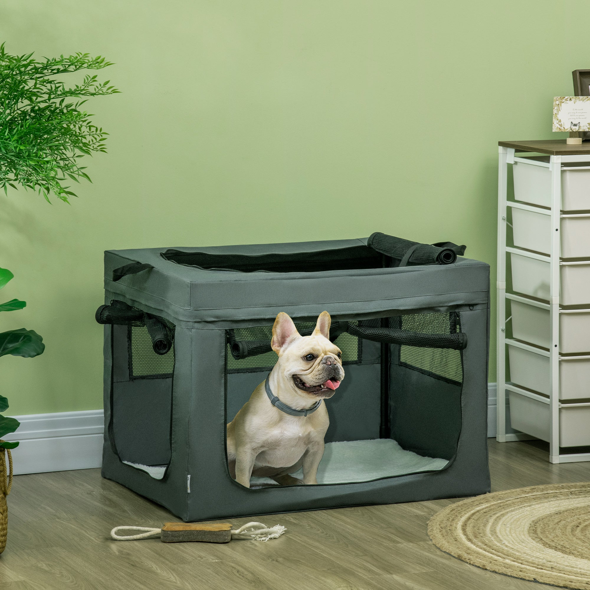PawHut 80cm Pet Carrier for Small, Medium Dogs, Portable Cat Carrier Soft Side Pet Travel Crate with Removable Mat, Carry Bag, Breathable Mesh Window Door - Grey