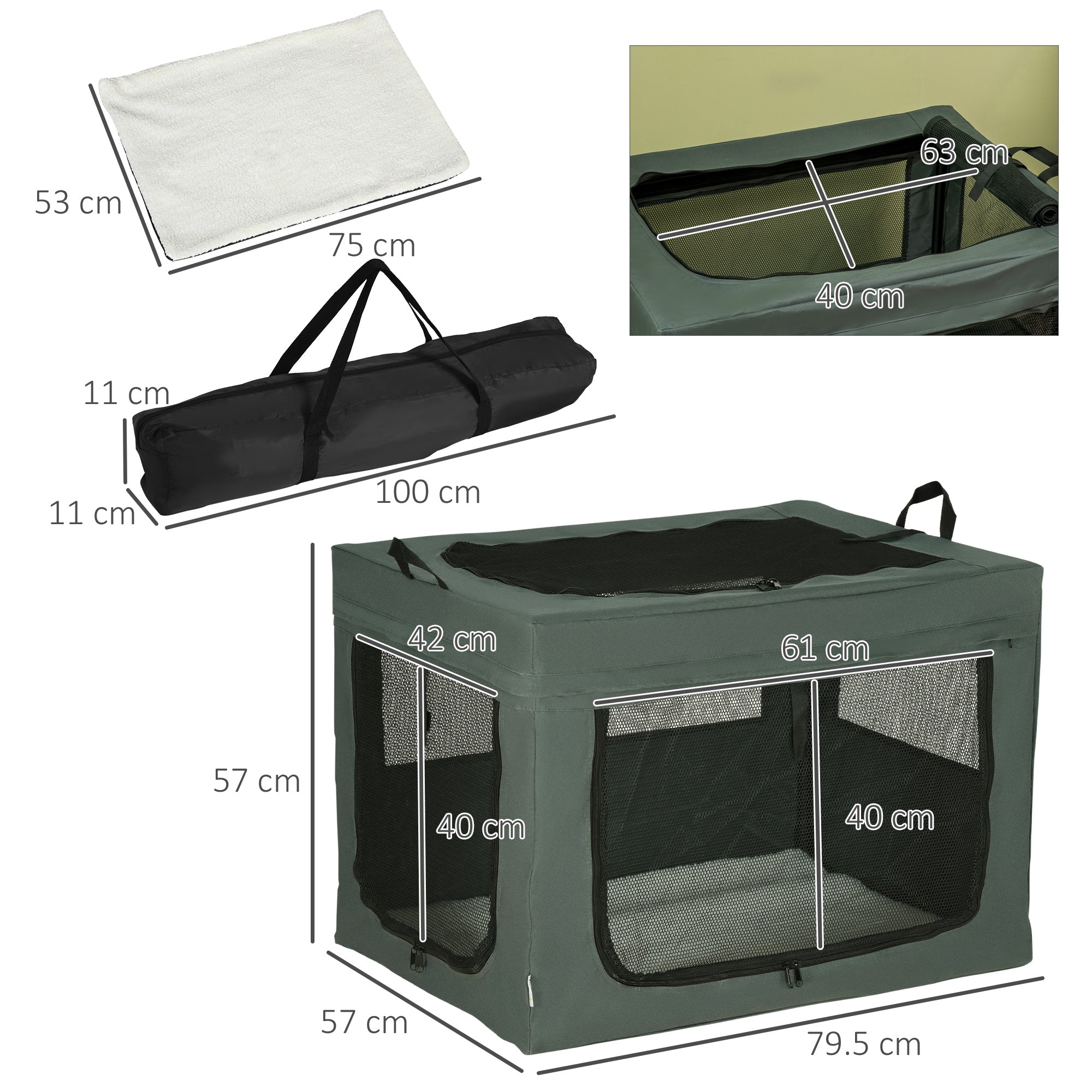 PawHut 80cm Pet Carrier for Small, Medium Dogs, Portable Cat Carrier Soft Side Pet Travel Crate with Removable Mat, Carry Bag, Breathable Mesh Window Door - Grey