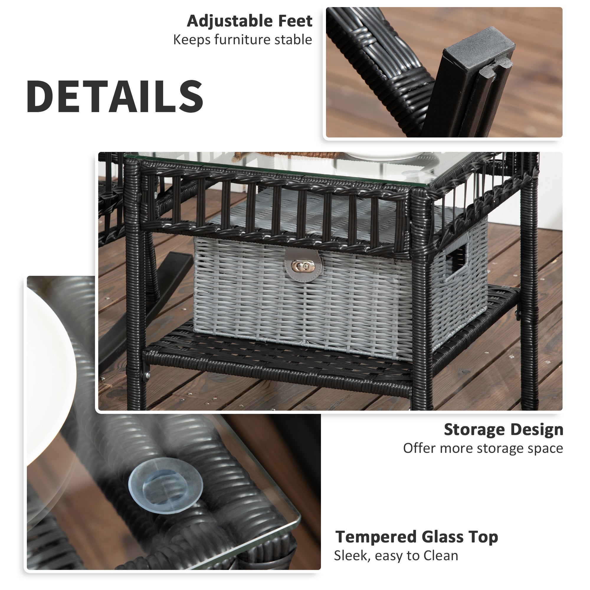 Outsunny 3 Pieces Outdoor PE Rattan Rocking Chair Set, Patio Wicker Rocker Chair Bistro set with Padded Cushions and Storage, for Garden Backyard Porch, Turquoise Green