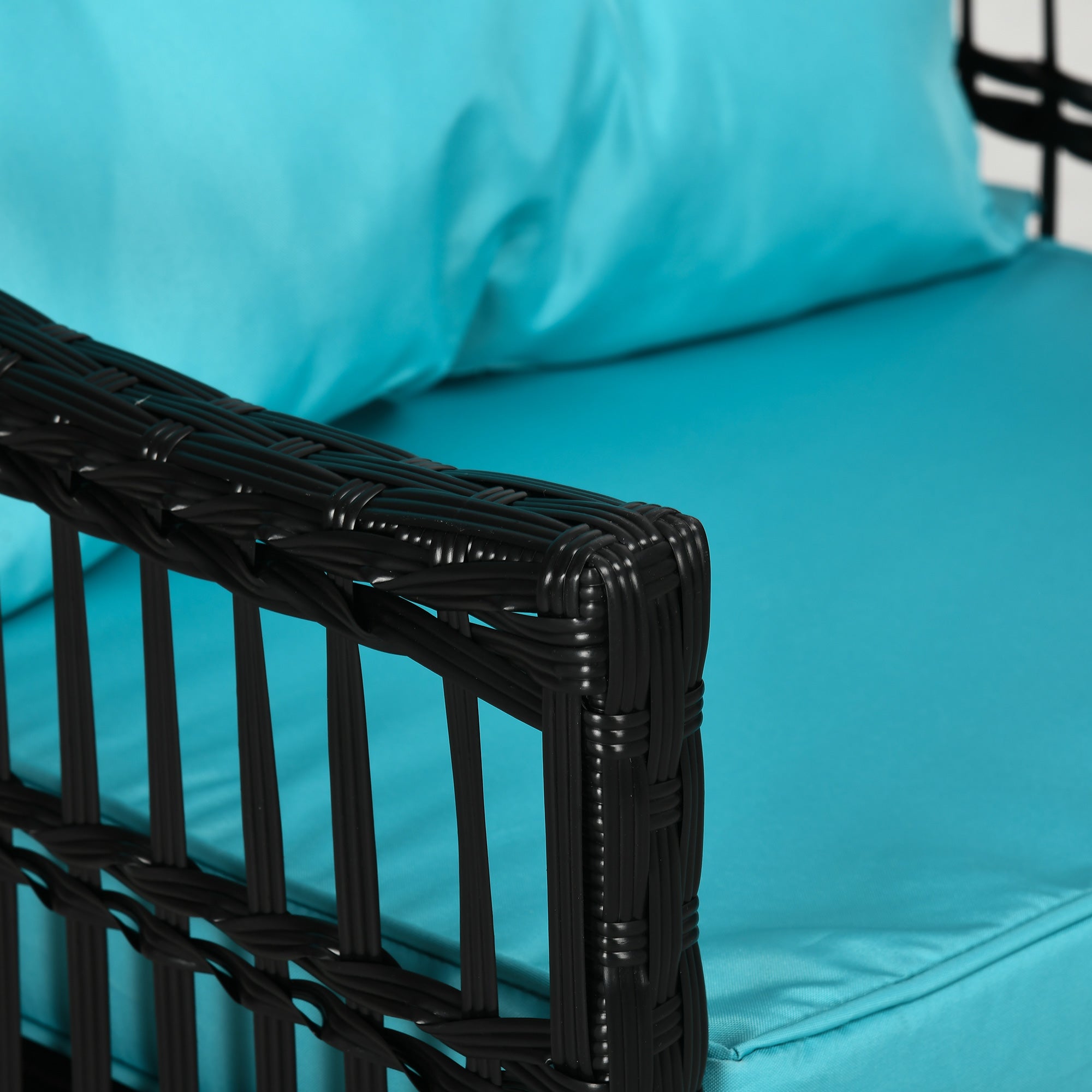 Outsunny 3 Pieces Outdoor PE Rattan Rocking Chair Set, Patio Wicker Rocker Chair Bistro set with Padded Cushions and Storage, for Garden Backyard Porch, Turquoise Green