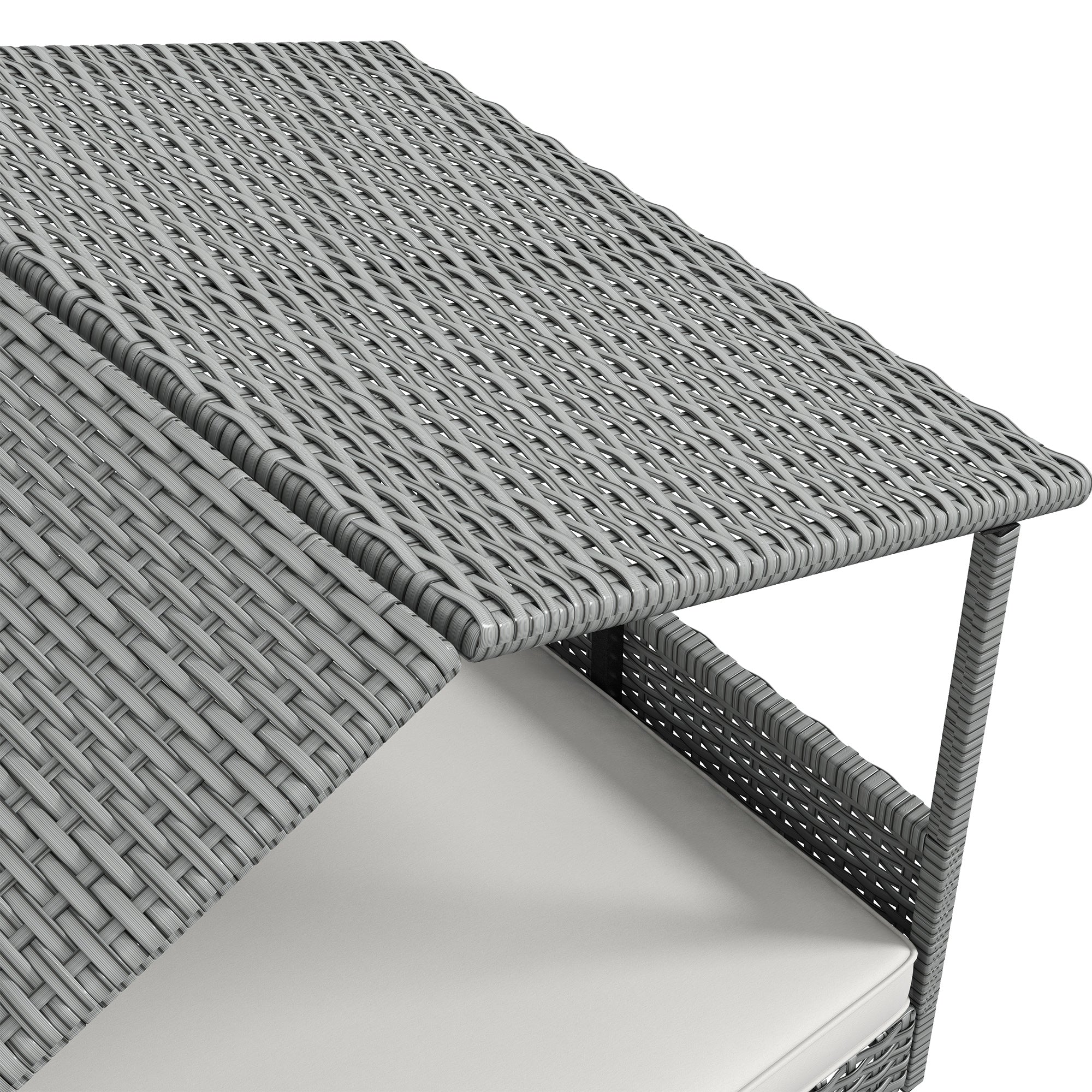 PawHut Wicker Dog House Outdoor with Canopy, Rattan Dog Bed with Water-resistant Cushion, Raised Dog Bed for Small, Medium Dogs up to 66 lbs, 19.75" in Length, Silver Wicker, White Cushion