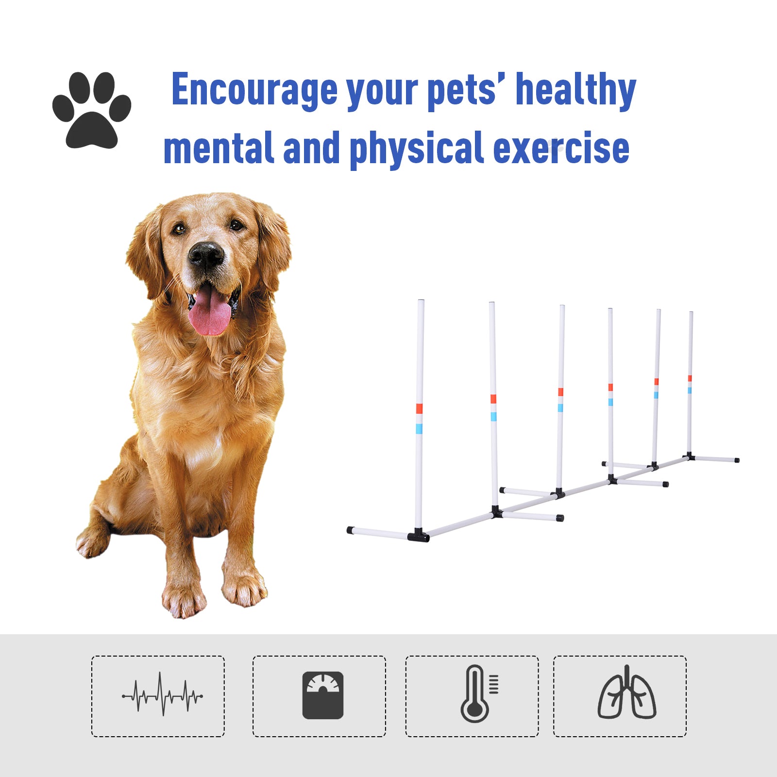 PawHut Adjustable Dog Agility Training Obstacle Set with Weaves Poles and Storage Bag for Pet Dogs Outdoor Games Exercise White
