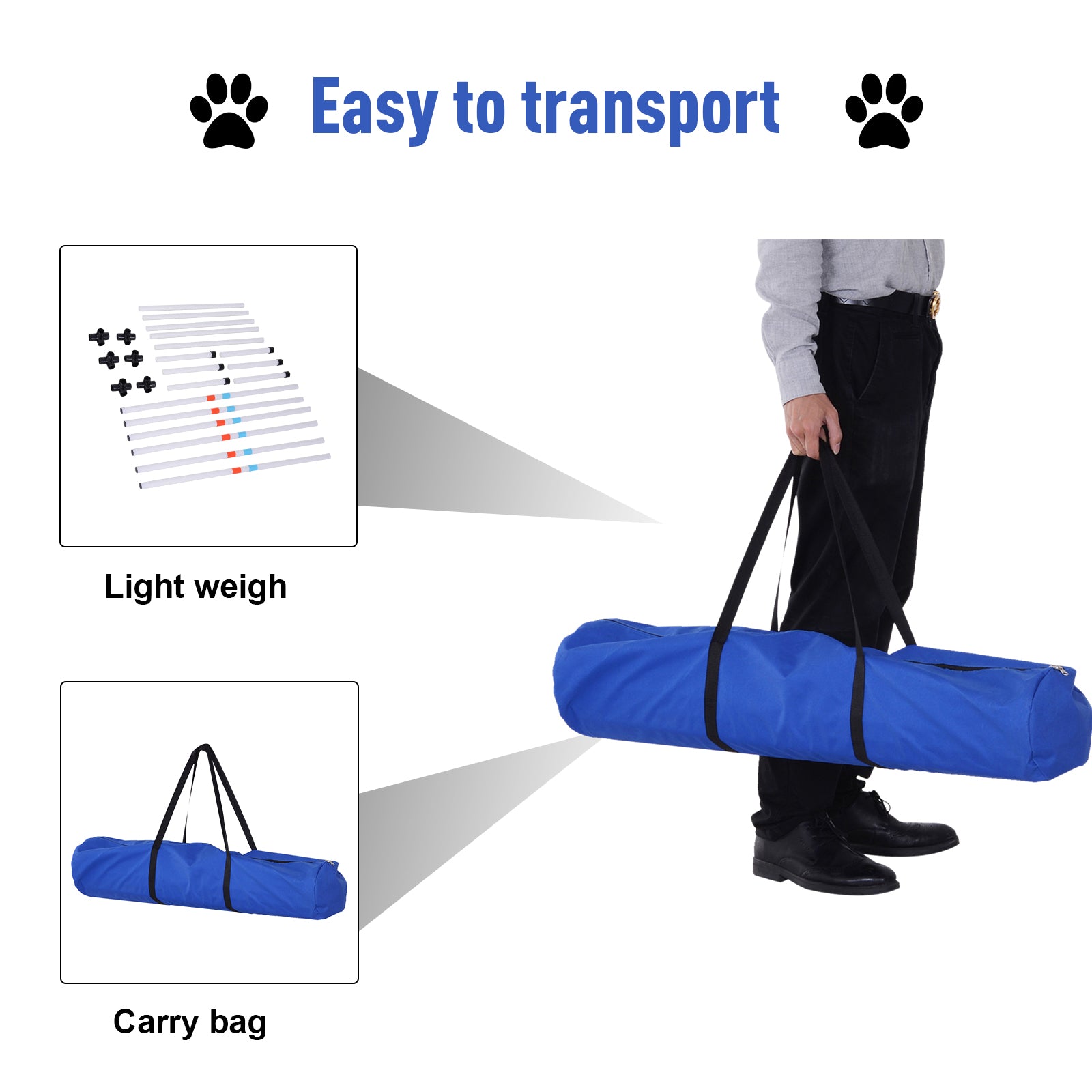 PawHut Adjustable Dog Agility Training Obstacle Set with Weaves Poles and Storage Bag for Pet Dogs Outdoor Games Exercise White